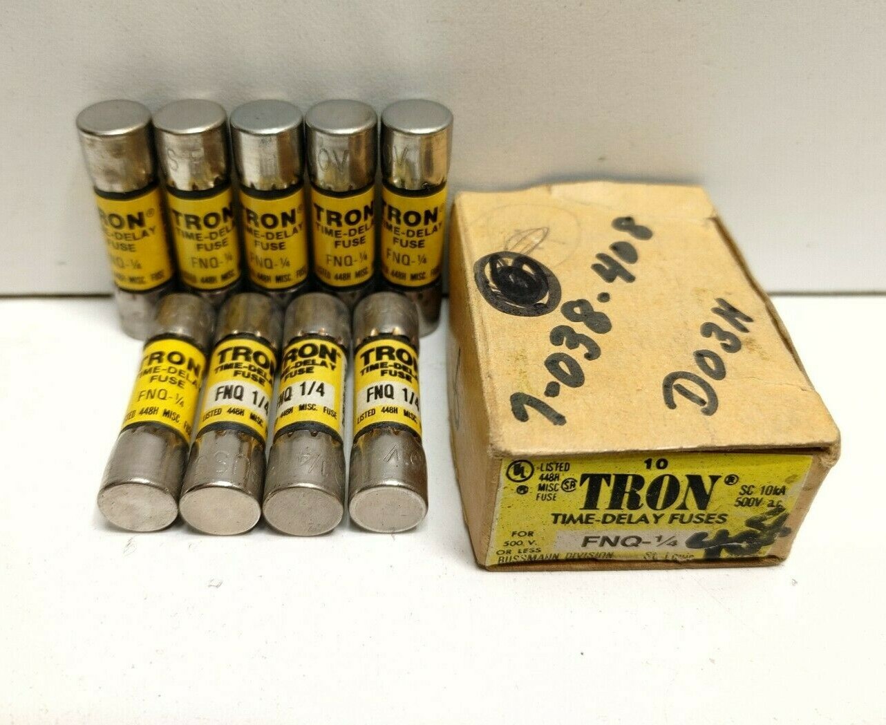 LOT OF 9 NEW OLD STOCK! BUSSMANN TRON 1/4A 500V FUSES FNQ-1/4