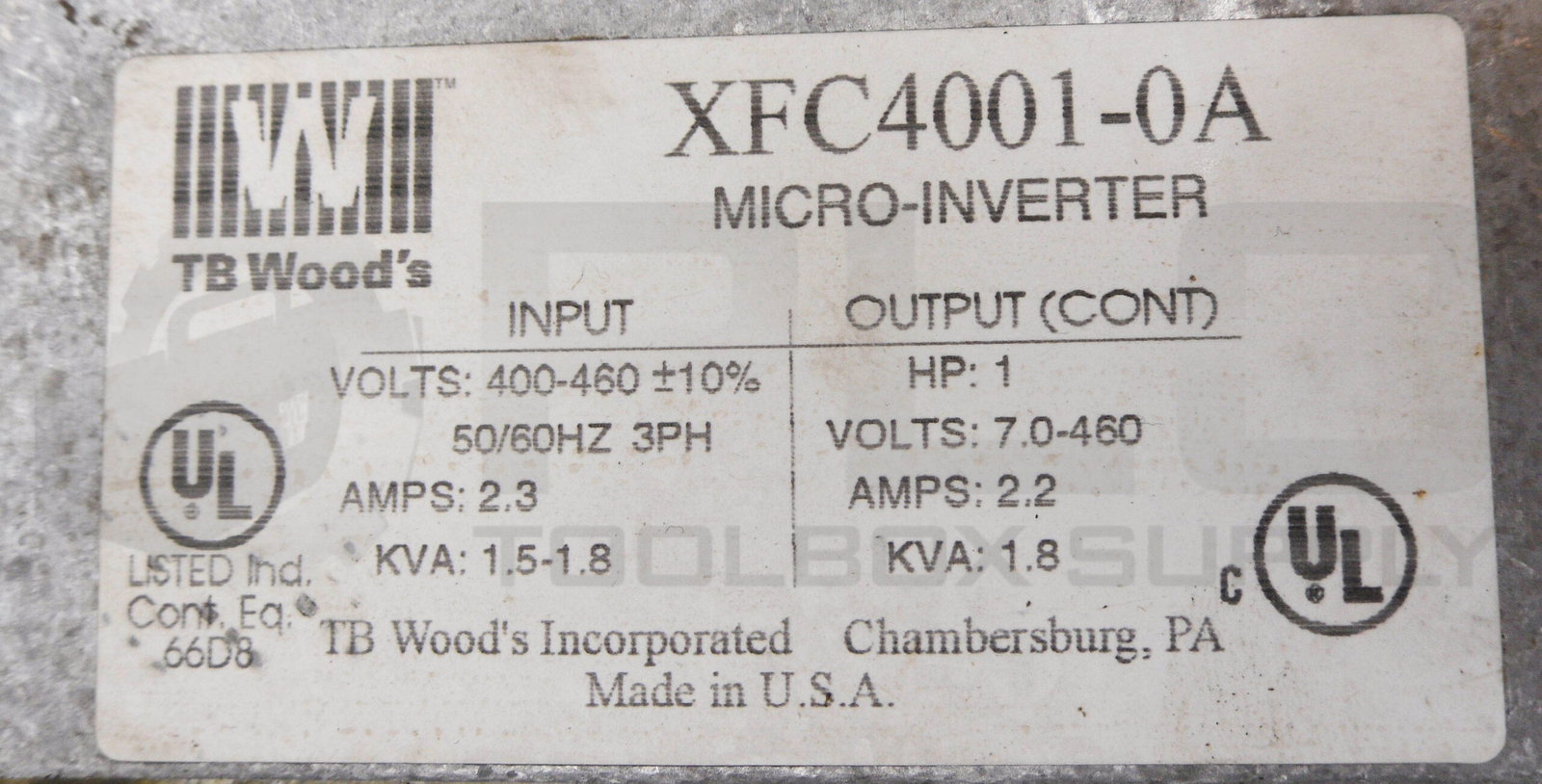 TB WOODS XFC4001-0A MICRO-INVERTER 400-460V 50/60HZ 3PH 2.3A 1HP *READ*