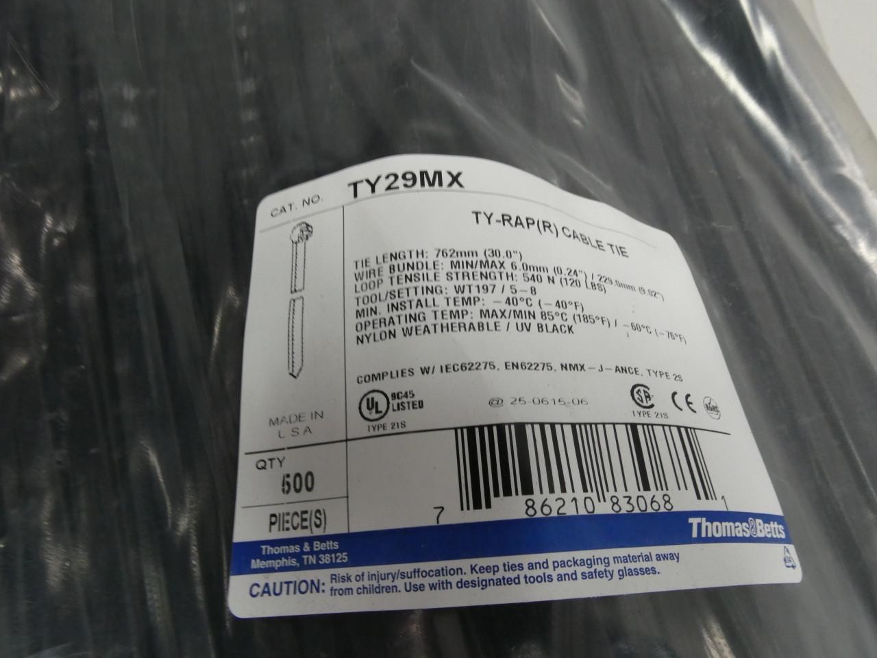 Bag Of 500 Thomas & Betts TY29MX Ty-rap Cable Tie 30in