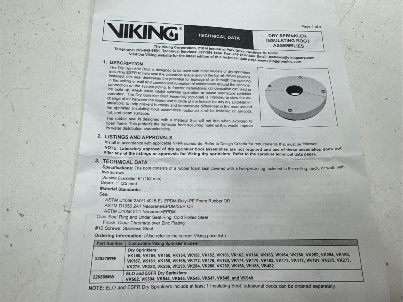 (Qty.6) Viking 22088MW Dry Sprinkler Insulating Boot Assemblies