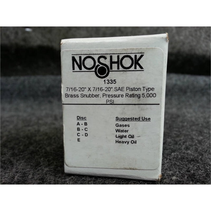 NOSHOK 1335 7/16-20″ X 7/16-20″ SAE Piston Type Brass Snubber Pressure Rating 5k