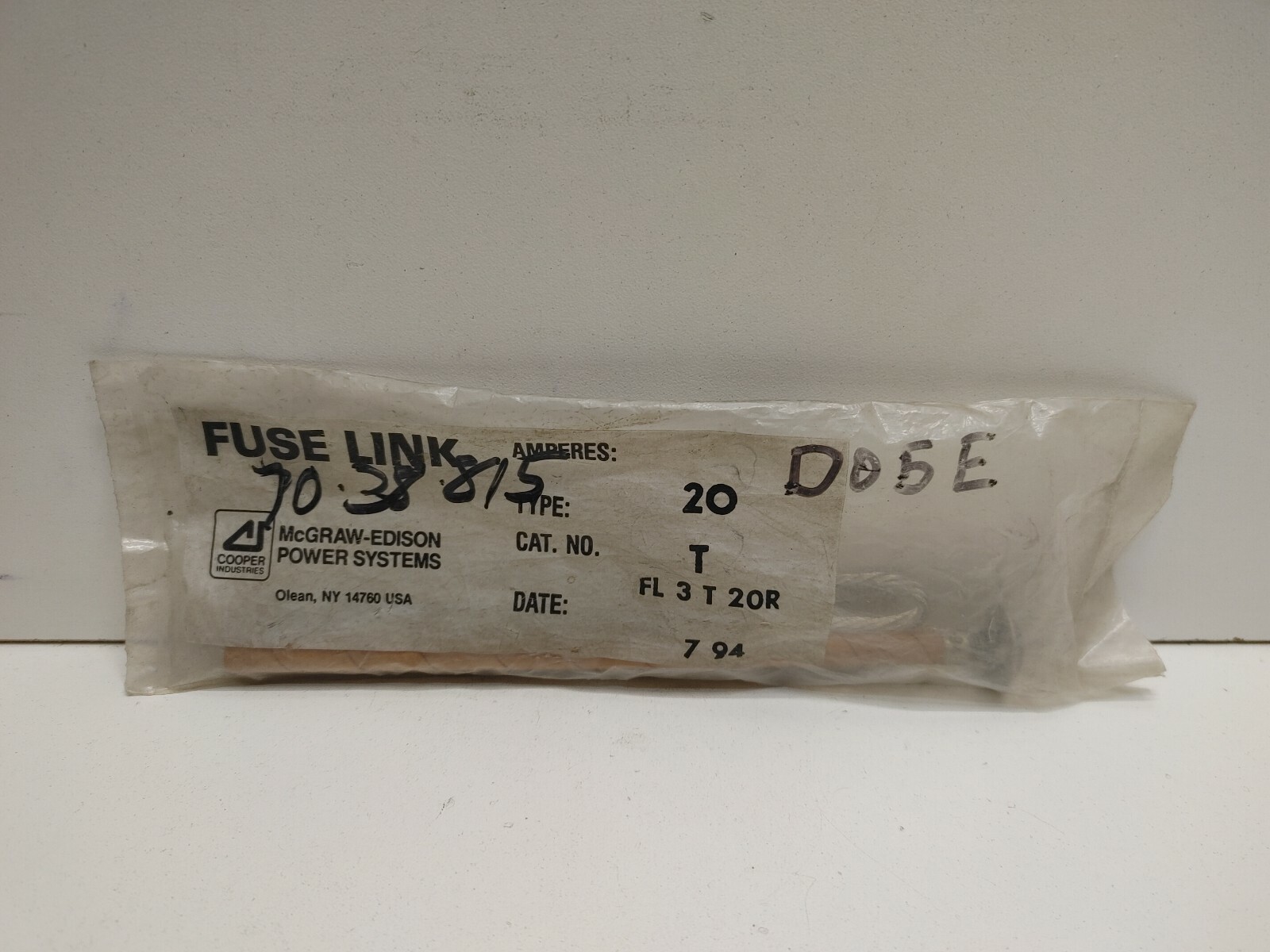NEW OLD STOCK! MCGRAW-EDISON 20A T-TYPE FUSE LINK FL3T20R *FREE SHIPPING*
