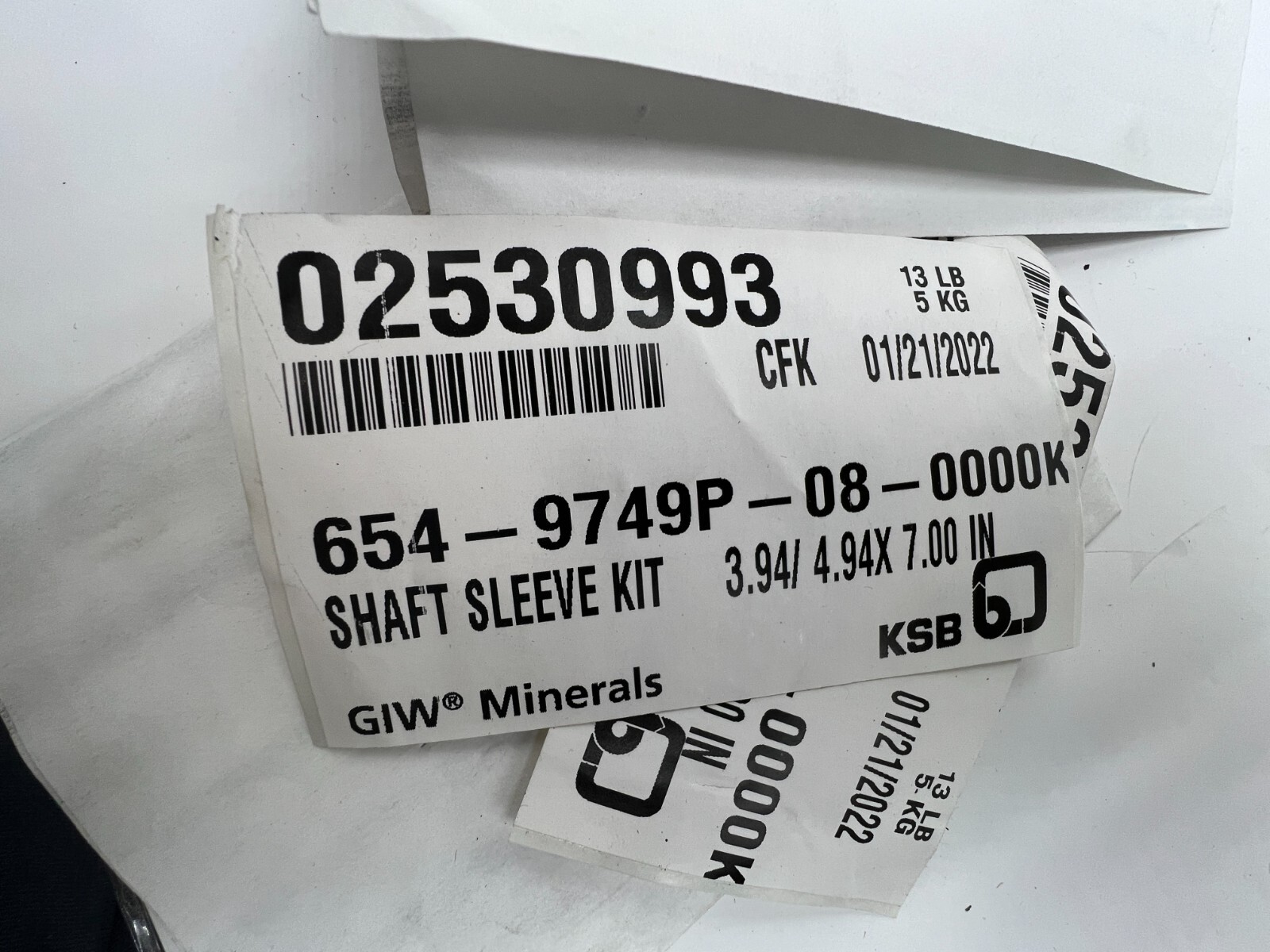 FNL Shaft Sleeve Hardware 654-9749P-08-0000K, 02530812, 0803B-T 3.94/4.94x7in