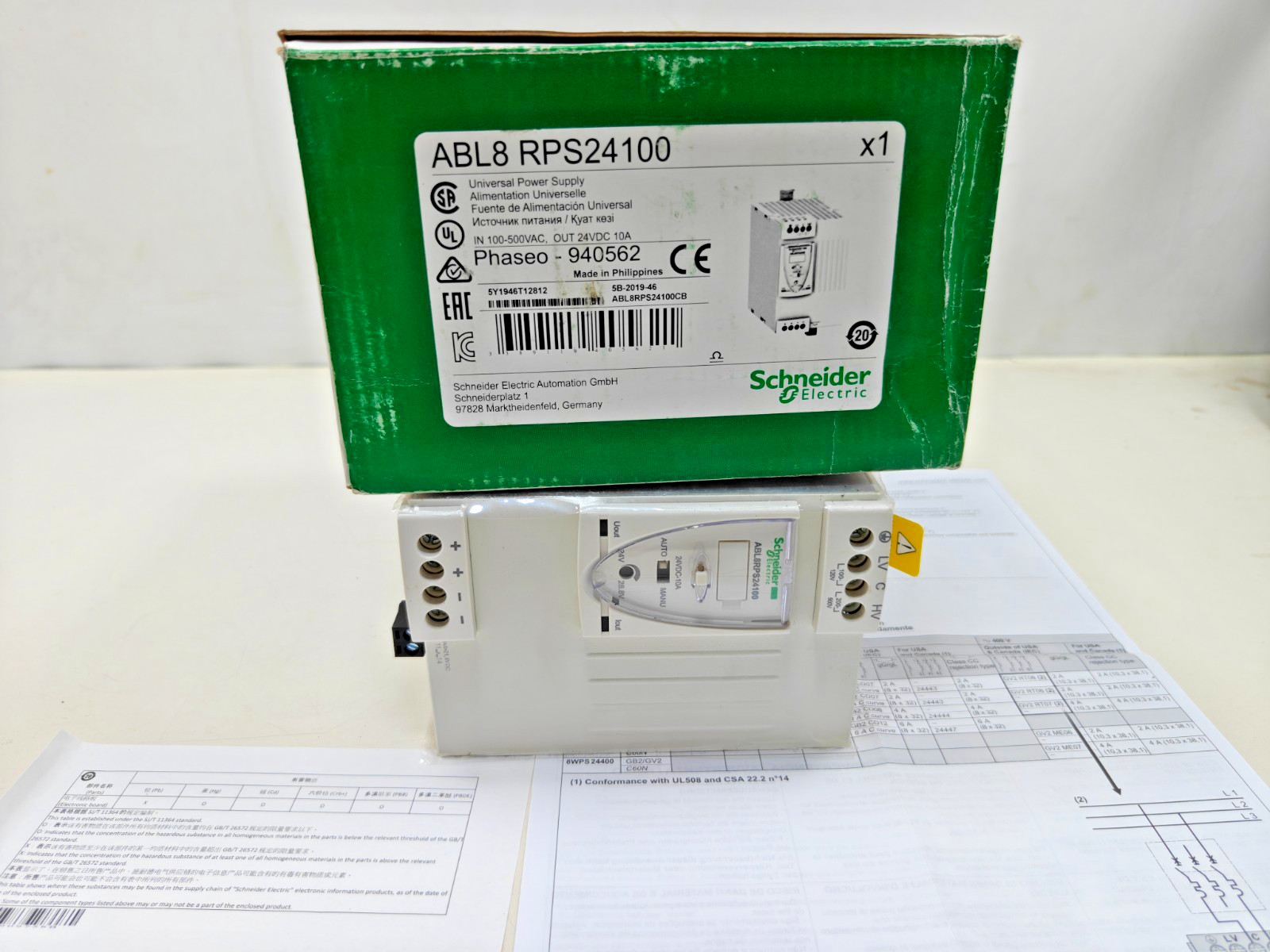 ABL8 RPS24100 Schneider Regulated SMPS 1 or 2 phase 100..500 V – 24V – 10A