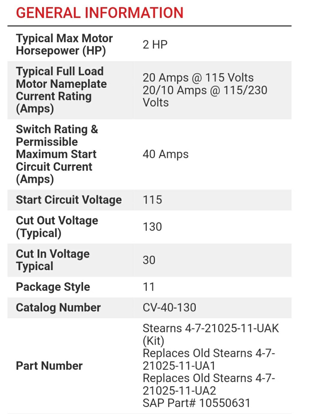 NEW STEARNS SINPAC SWITCH, 472104011UA3 , 115V , CV 40A , 50/60Hz , Cutout 130