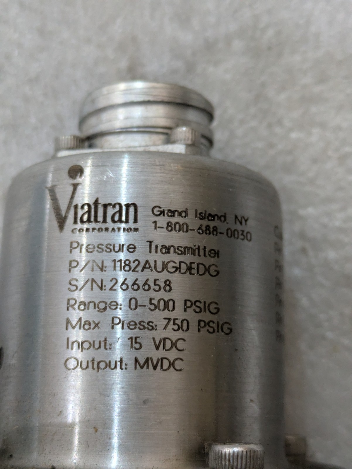 VIATRAN PRESSURE TRANSMITTER 1182AUGDEDG 0-500PSIG 15VDC GM POWERTRAIN PONTIAC