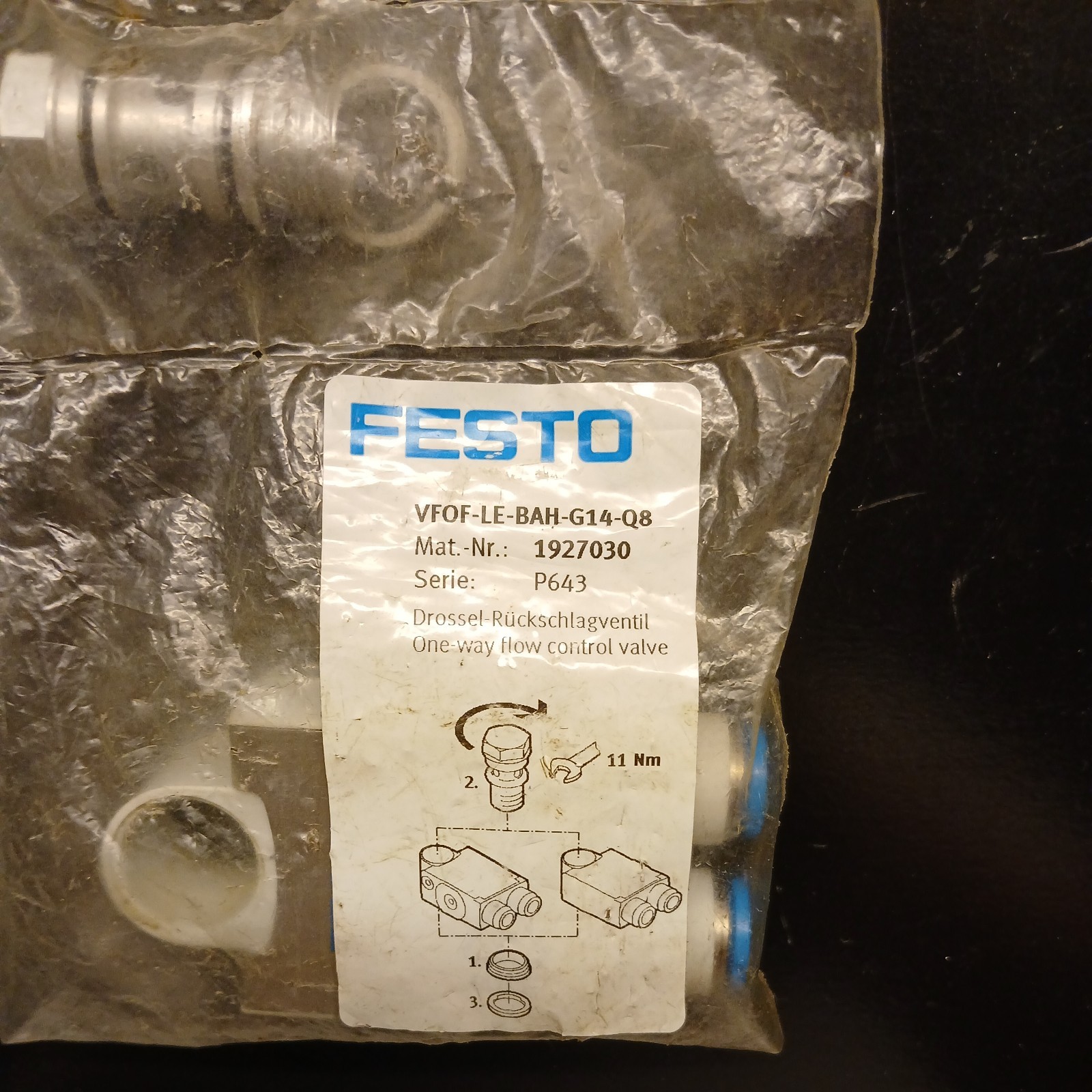 New VFOF-LE-BAH-G14-Q8 Festo 1927030 Fast Shipping One-way throttle valve