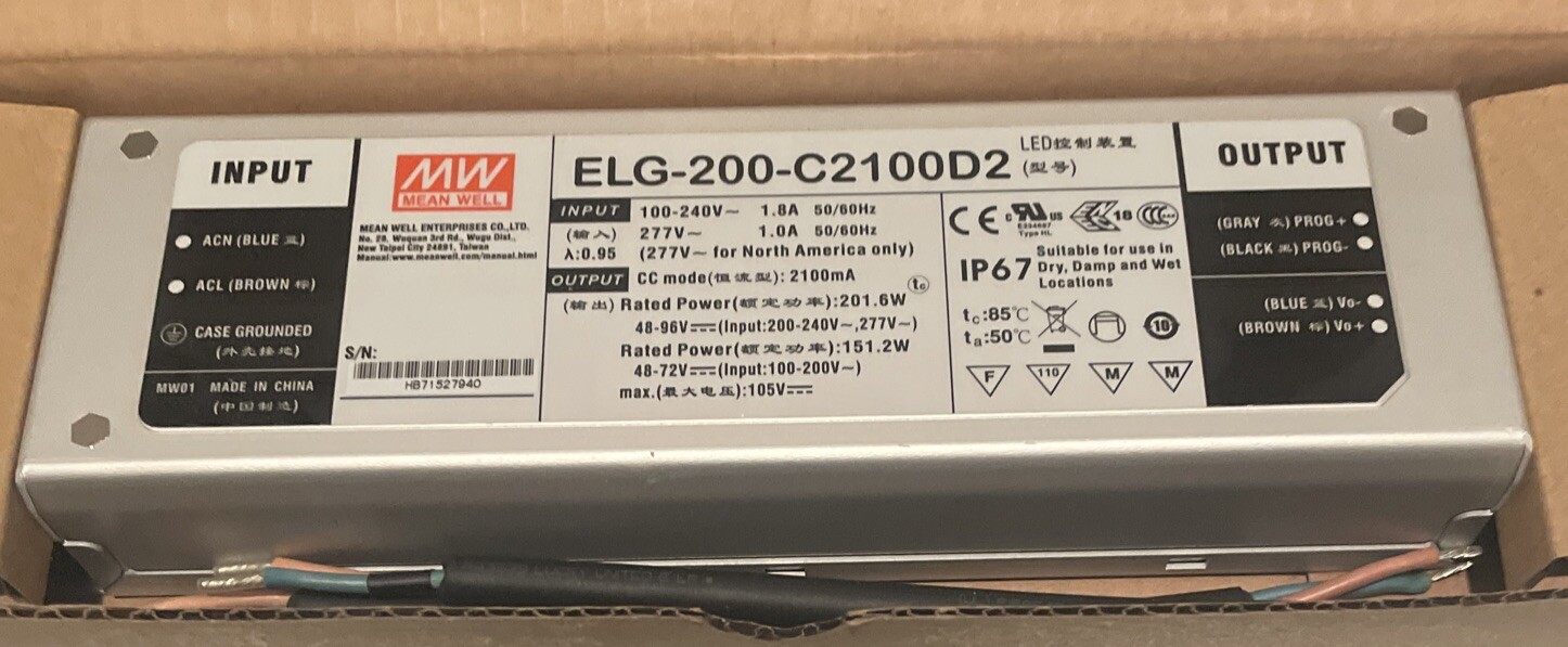 Mean Well ELG-200-C2100B LED Power Supply 200W 2100mA – Brand New