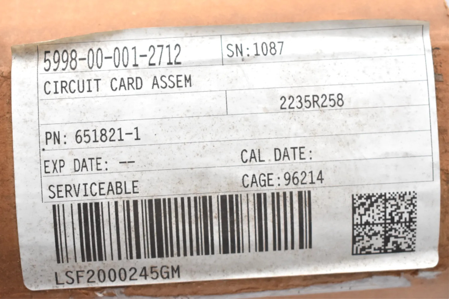 RAYTHEON CO 651821-1 CIRCUIT CARD ASSEMBLY