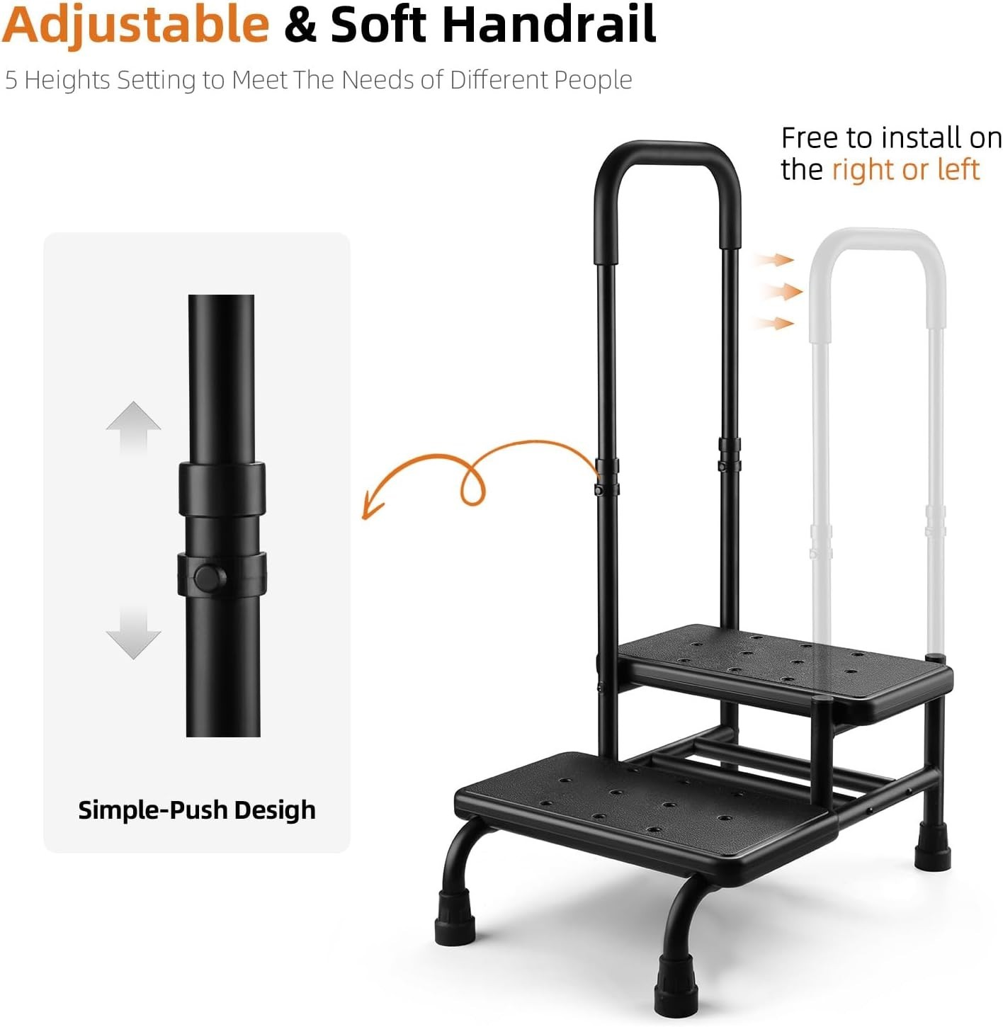 Step Stool with Handle, Non Slip Platform and Adjustable Handrail, Two Step S…