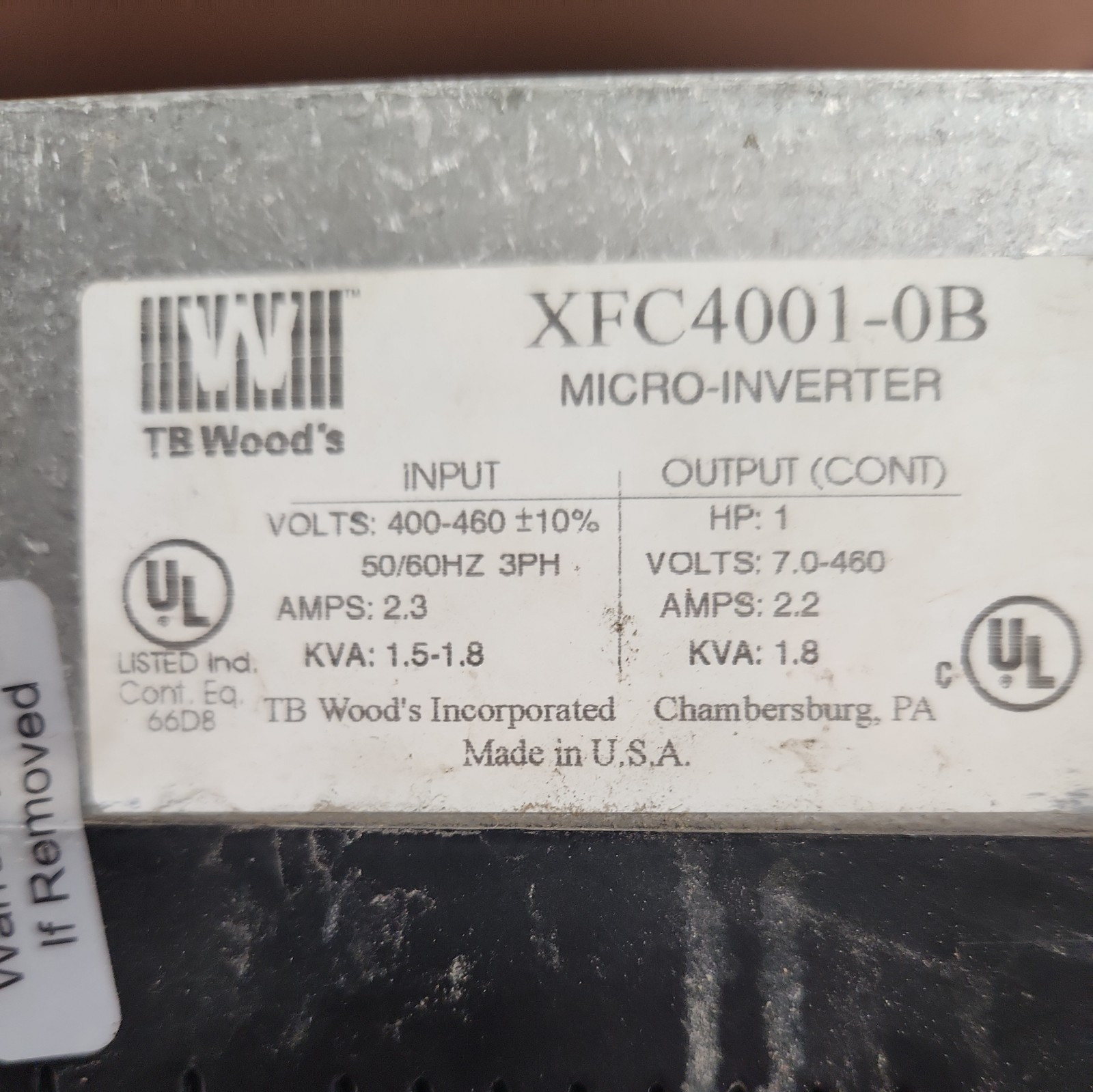 TB WOODS XFC4001-0B E-TRAC AC INVERTER 400-460V 50/6HZ 3PH 2.3A