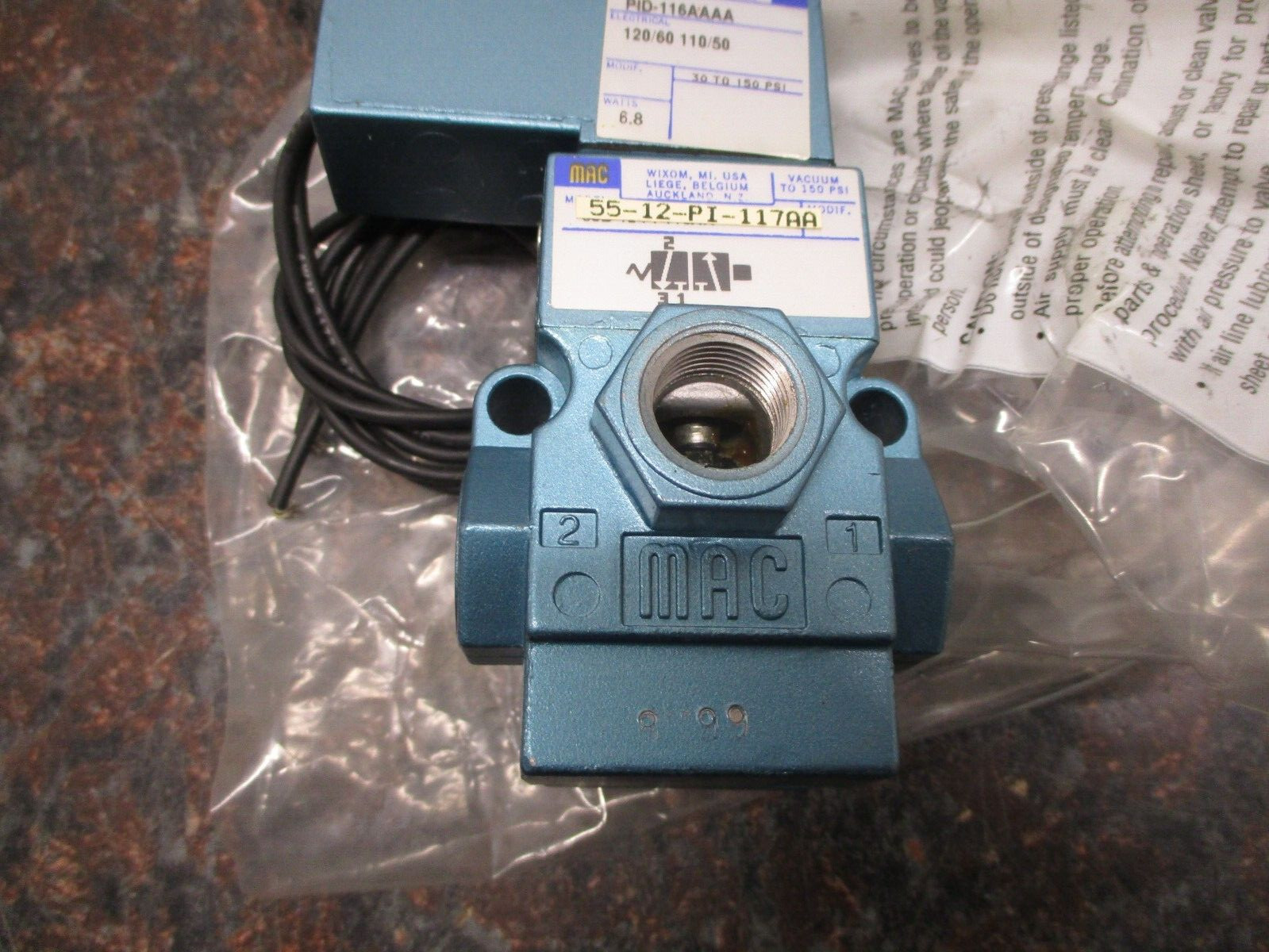 NEW MAC 55B-12-PI-117AA DIRECTIONAL SOLENOID VALVE UNIT W/ PID-116AAAA