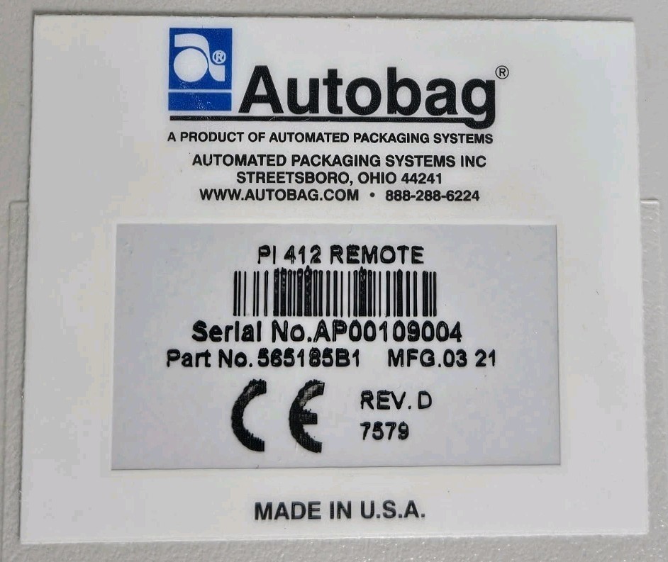 Autobag PI-412C Remote Printer Control 565185B1 Packaging Systems Cable Pendant