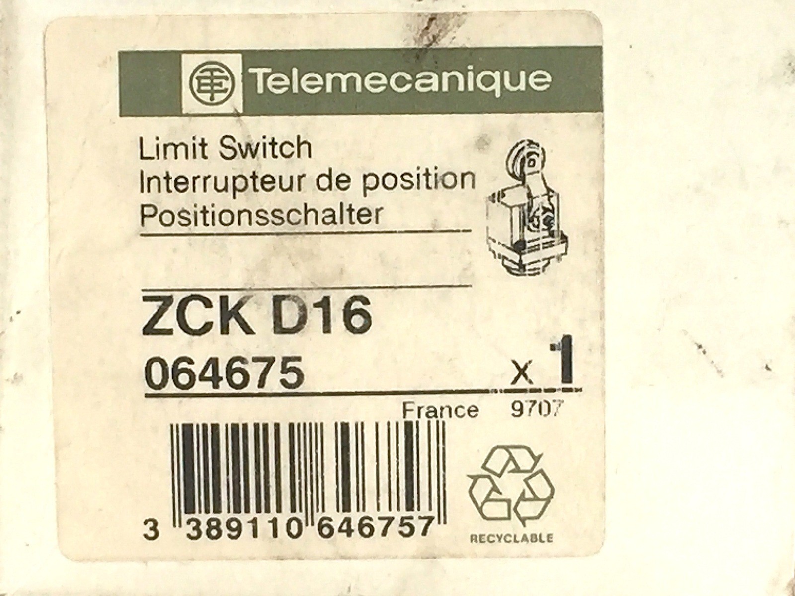 Telemecanique ZCK 16 Limit Switch Sensor Rotary Head Steel Roller Lever