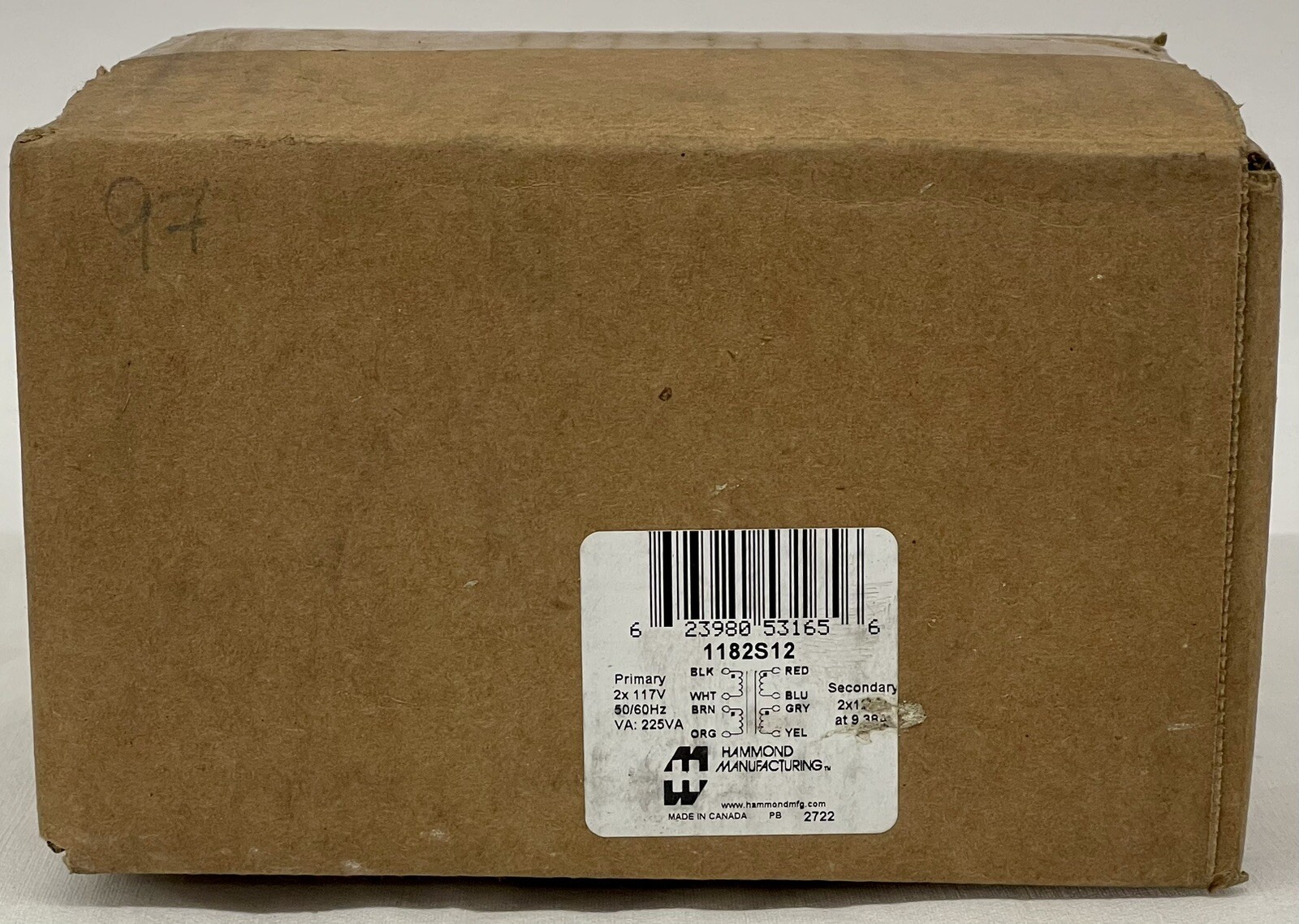 Toroidal Power Transformer 115/230 VAC 225 VA Hammond 1182S12