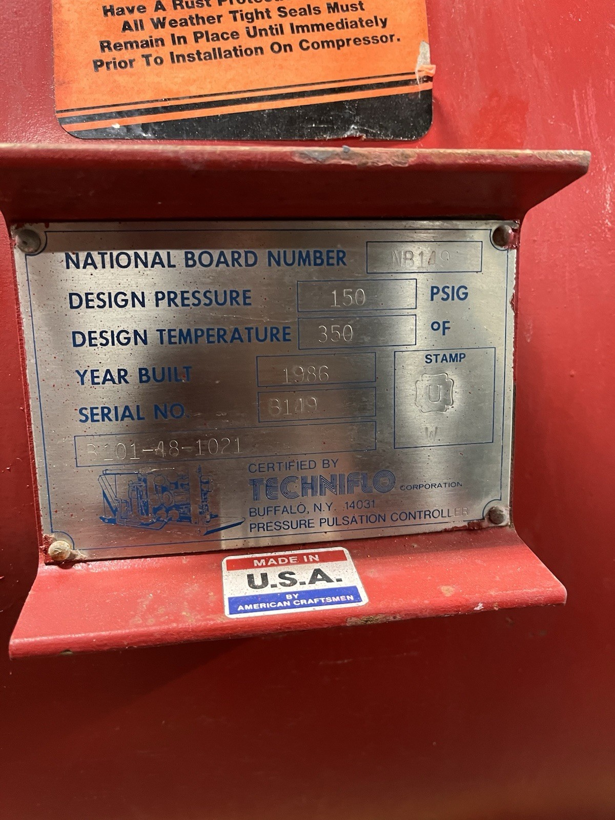 1000 Gal ASME Pressure Vessel Air Receiver Tank 4’x10’ 150 PSI 6” Flange 2” FPT