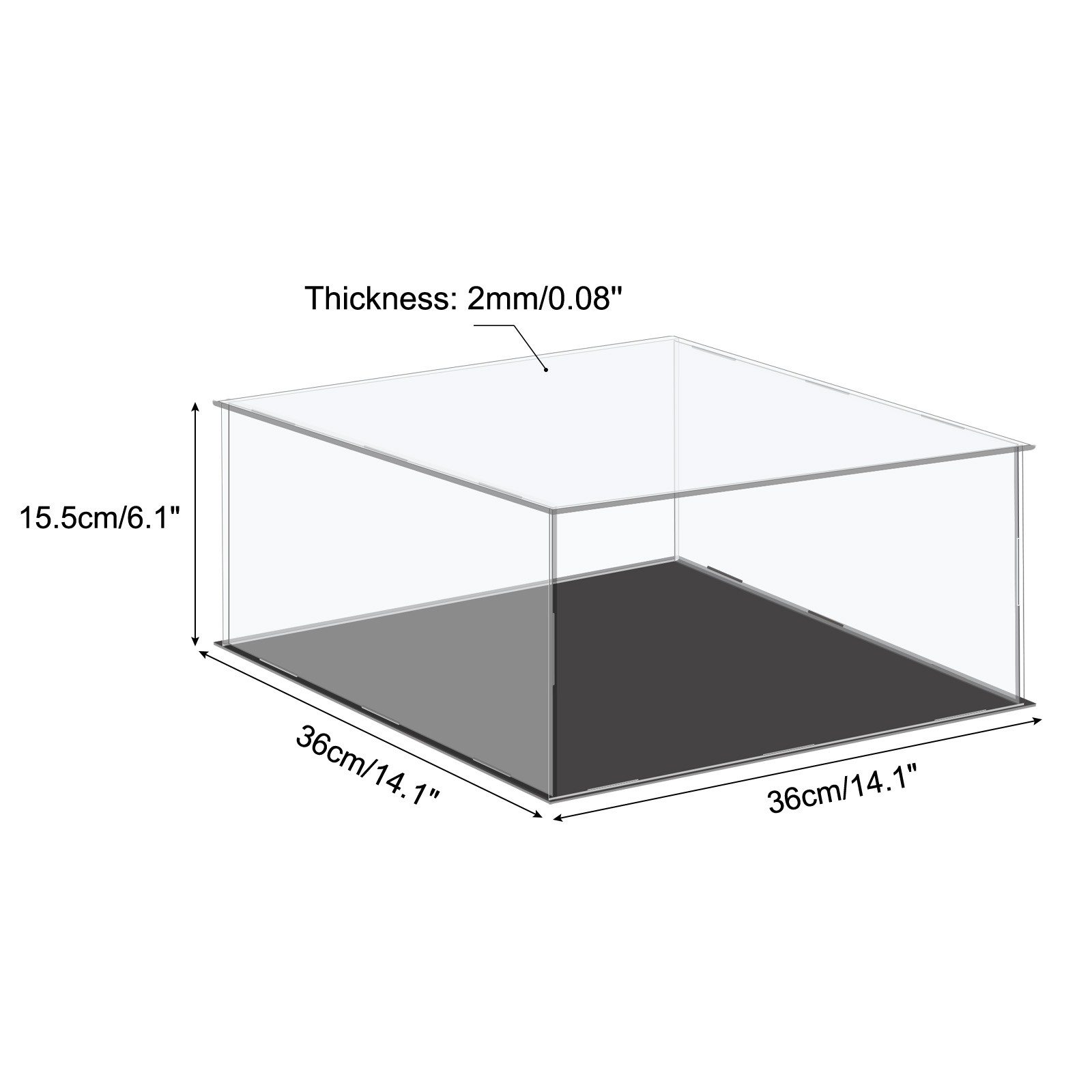 Acrylic Display Case Plastic Box Cube Storage Box Clear 36x36x15.5cm