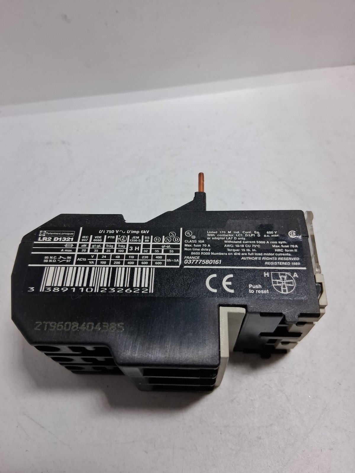 TELEMECANIQUE LR2 D1321 THERMAL OVERLOAD RELAY 12-18A CLASS 10A NNB