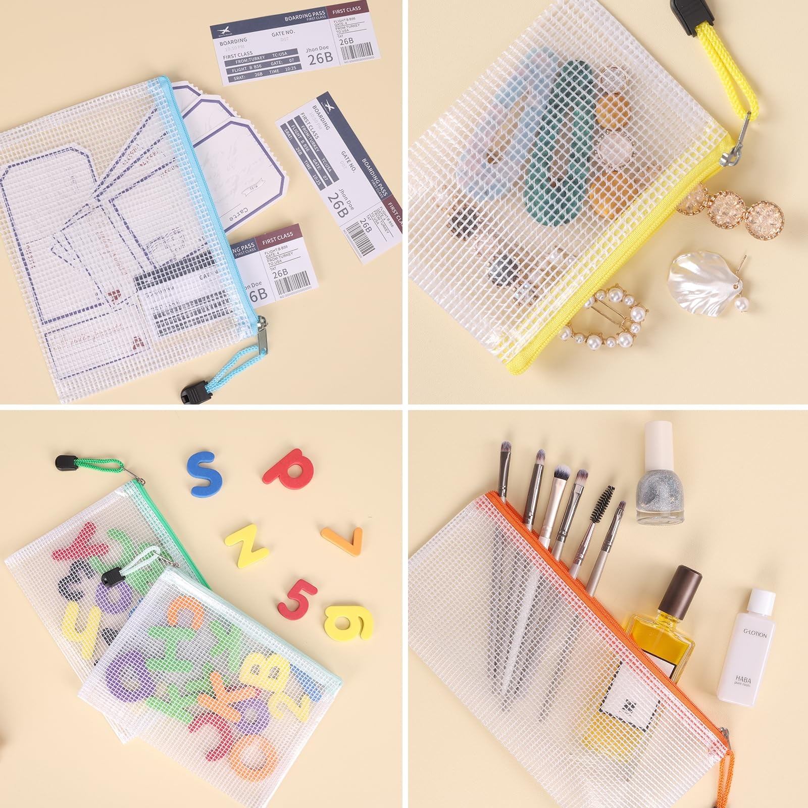 EOOUT 20pcs Mesh Zipper Pouch, Waterproof Bags, 8 Mutisize, 10 Color