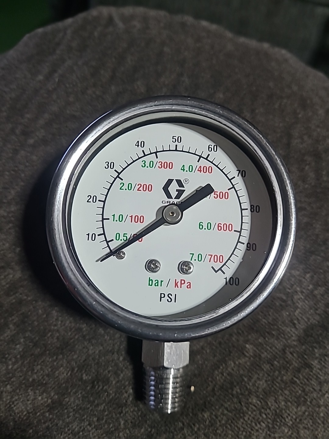 Graco 187874 Pressure Gauge 0-100 psi / 7 bar / 700kPa 1/4-18 NPT NEW