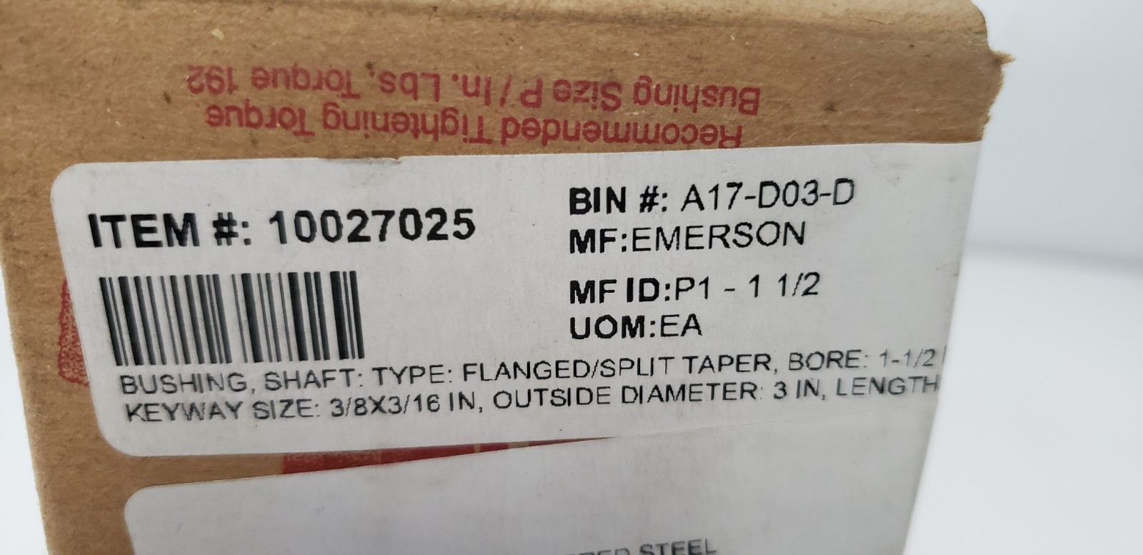 BROWNING P1 1 1/2 SPLIT TAPER BUSHING, 1-1/2″ BORE, 3/8 x 3/16″ KEYWAY, NIB