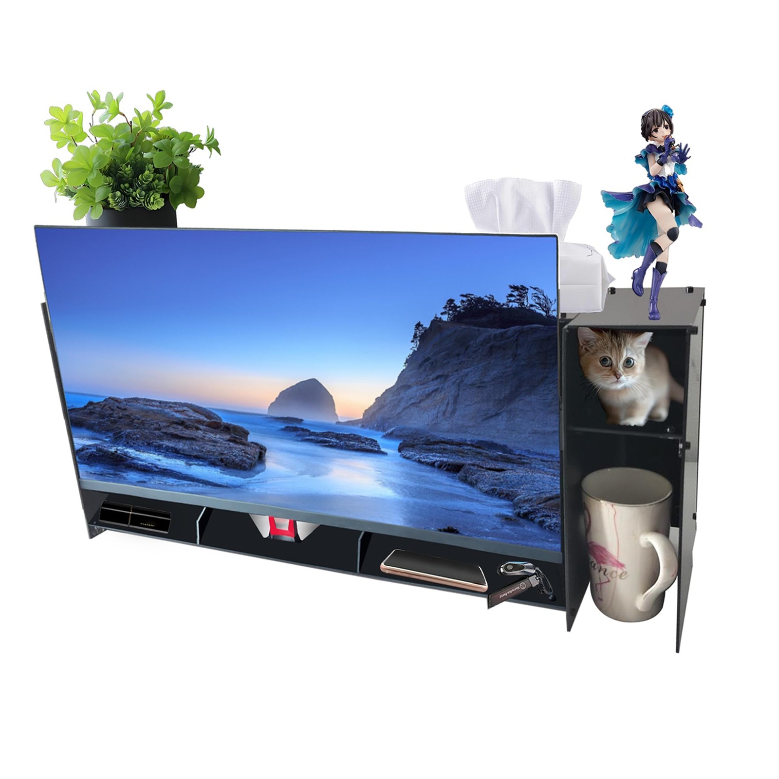 DPYSG_TO Desktop organizer shelf over monitor-Desktop 11 inches high, Black