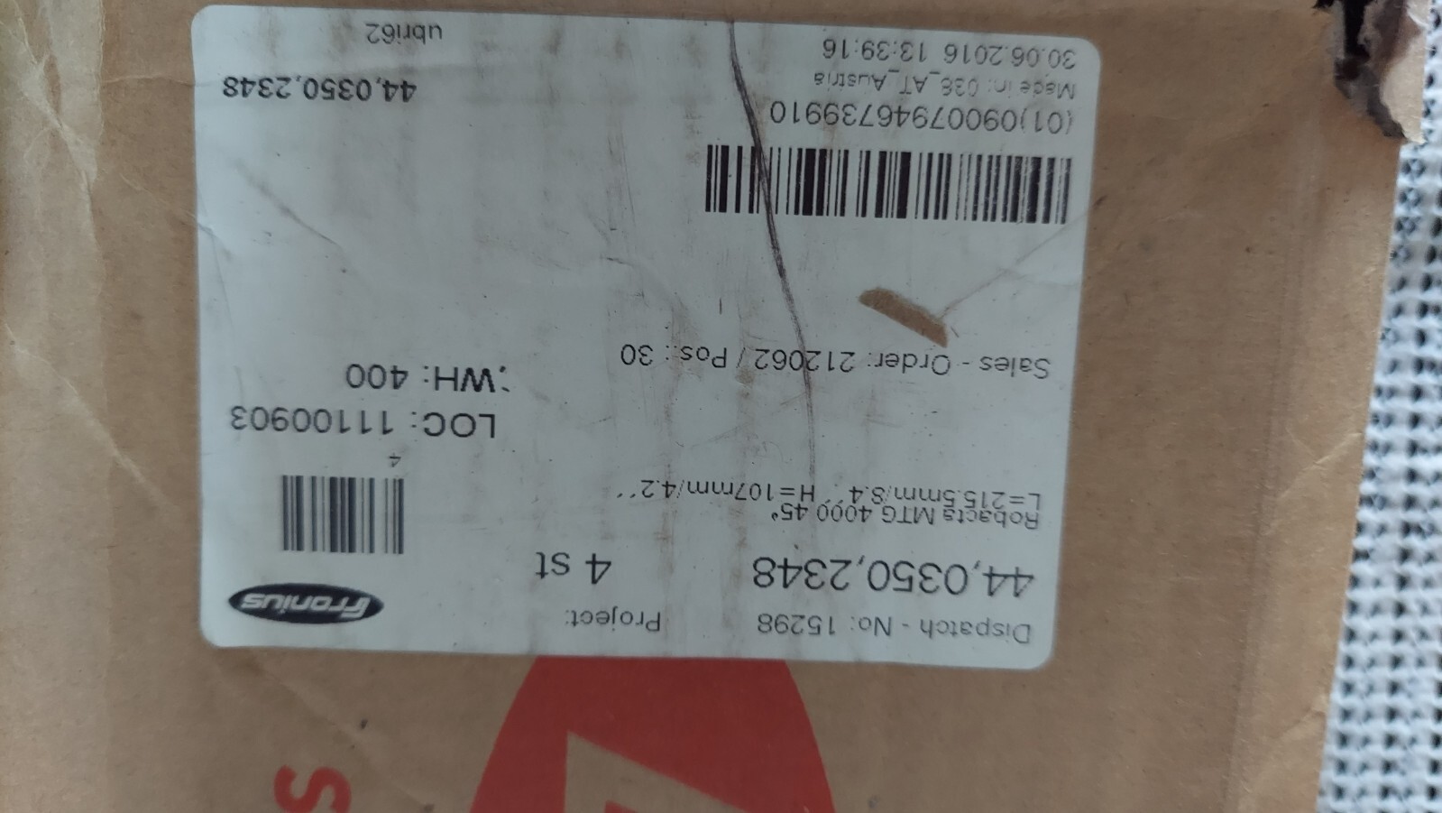 New Fronius 44,0350,2348 MTG4000 Robacta Mig/Mag Robotic Torch Body BAD BOX