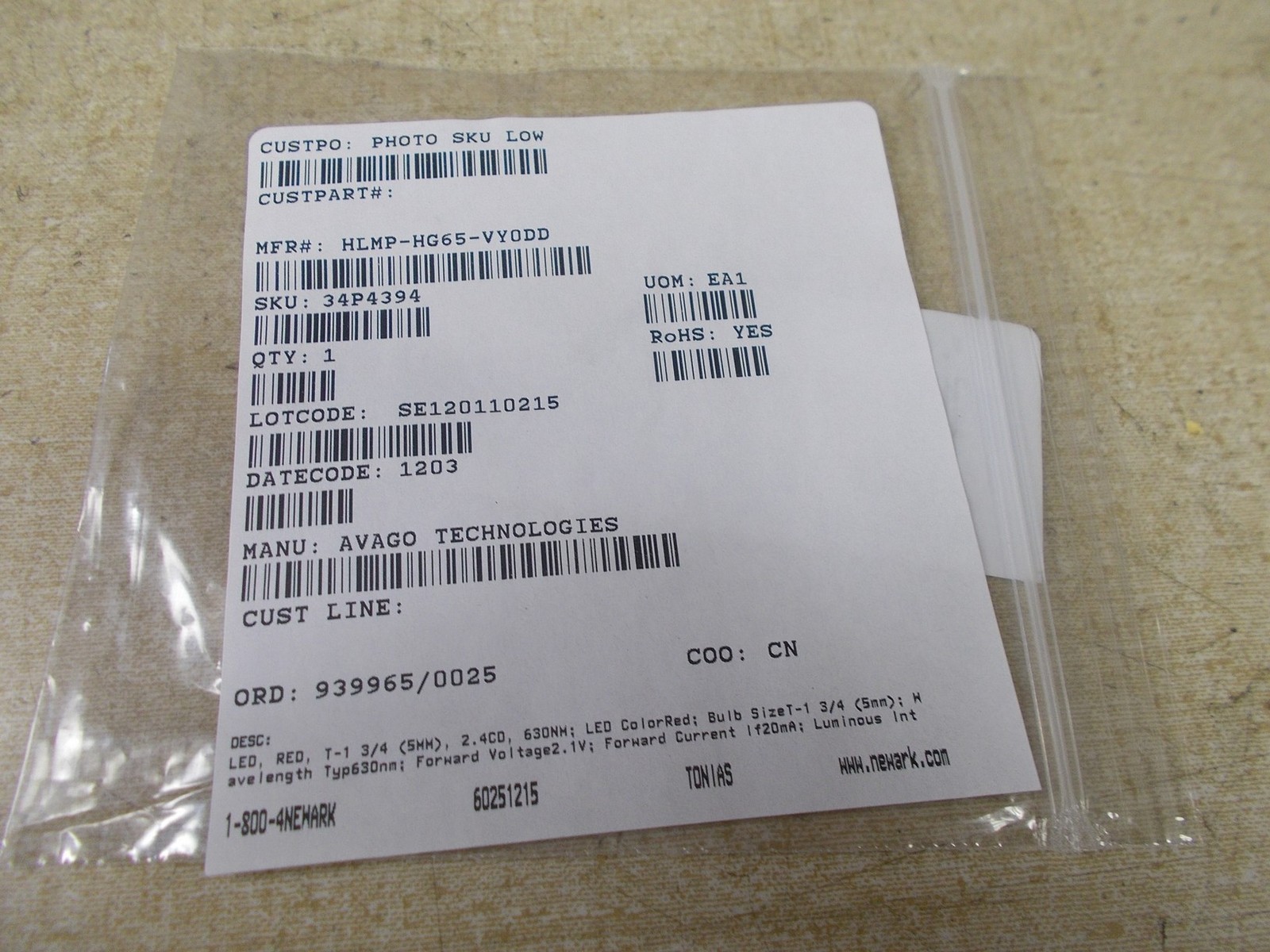 NEW Avago Tech LED RED HLMP-HG65-VYODD *FREE SHIPPING*