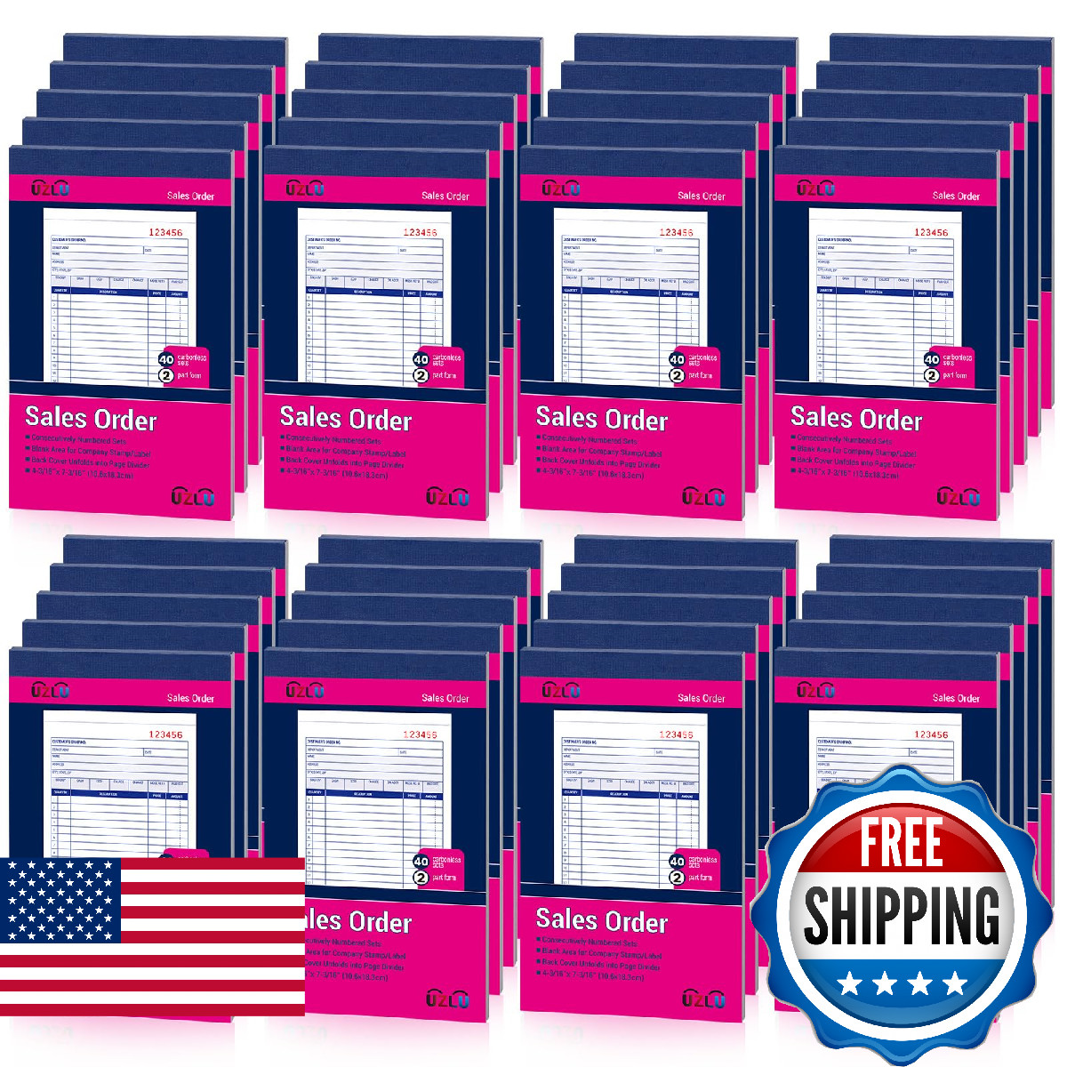 40 Pack Sales Order Book Bulk, 2-Part Carbonless Receipt Form Invoice, White/Yel