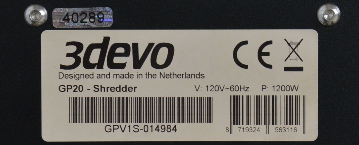 3Devo GP20 Plastic Shredder & Granulator 2022