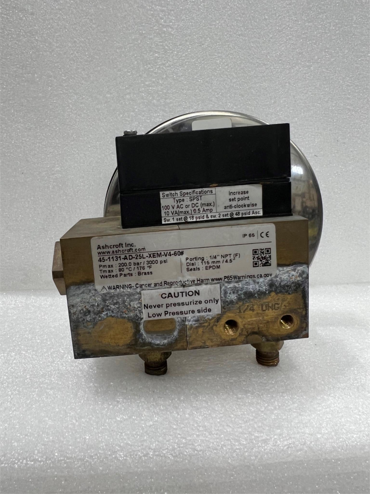Ashcroft, 45-1131-AD-25L-XEM-V4-60# Differential Pressure Gauge 0-60 PSID, Used