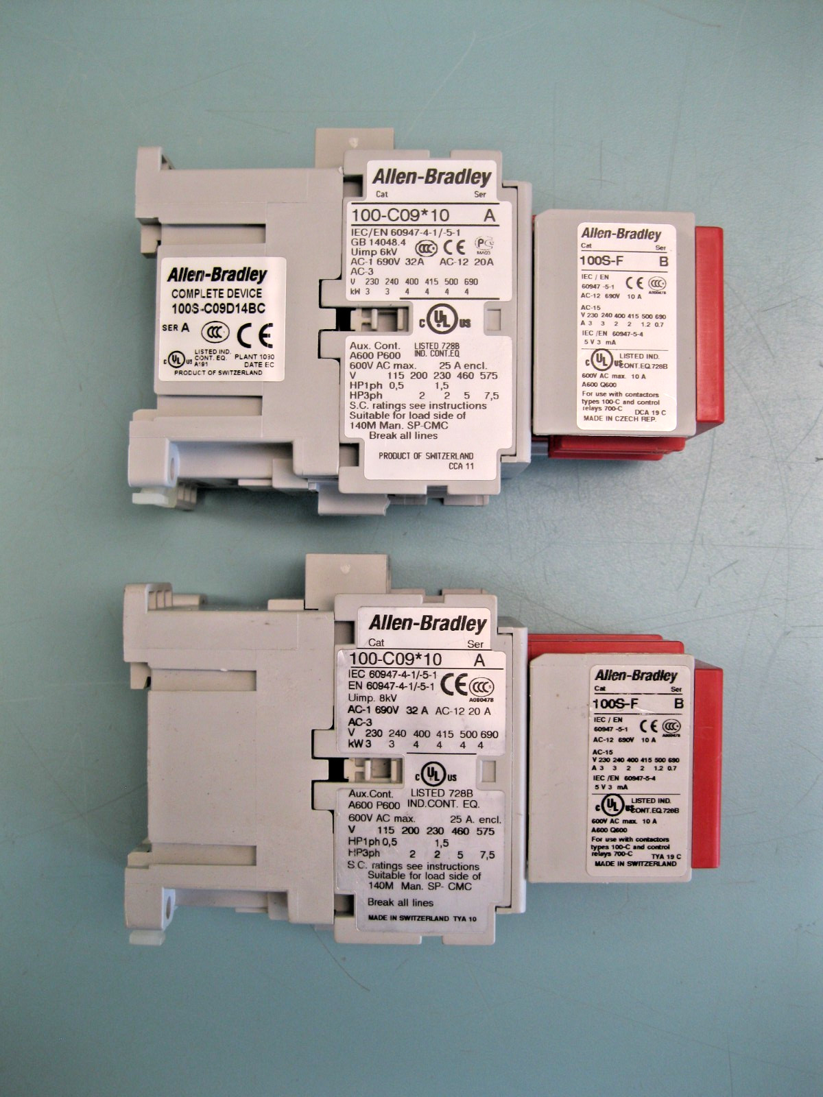 Lot (2) Allen-Bradley 100-C09*10 Contactor Ser A w 100S-F Guardmaster Relay C7