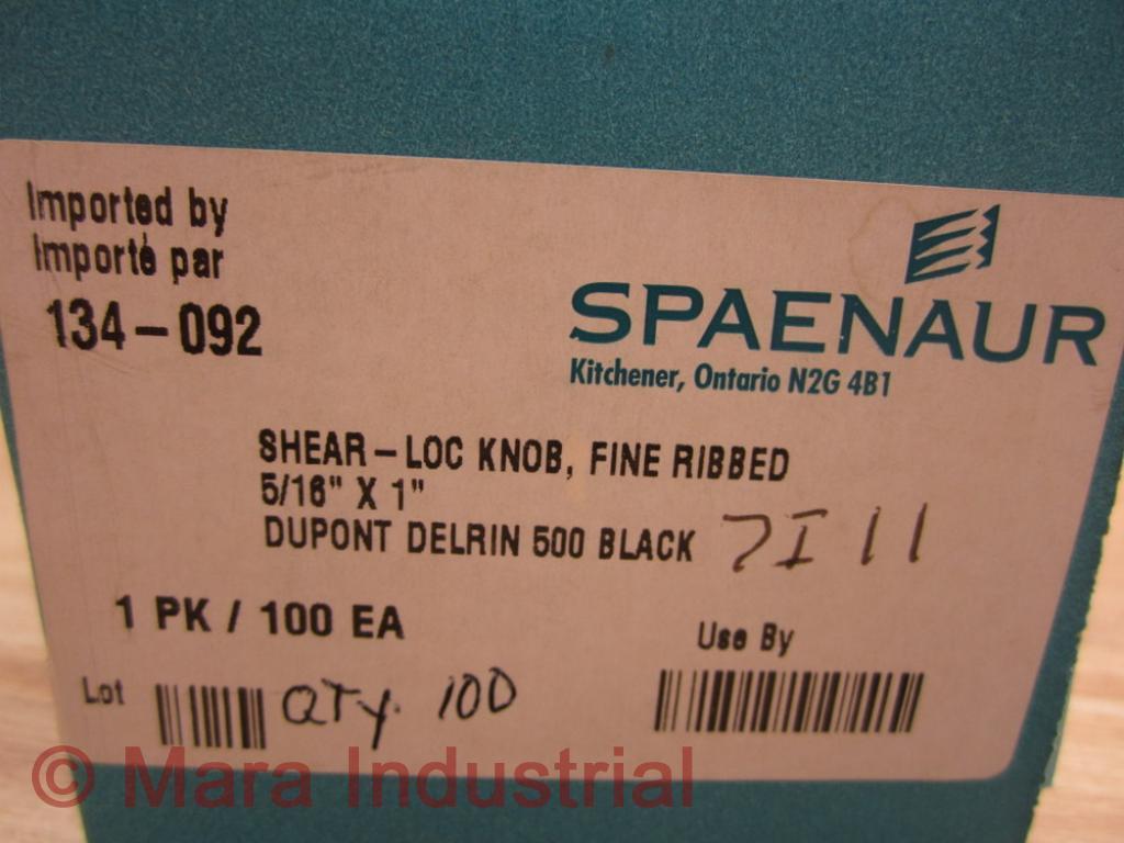 Spaenaur 134-092 Shear Loc Knob Fine Ribbed 5/16″ X 1″ (Pack of 100)