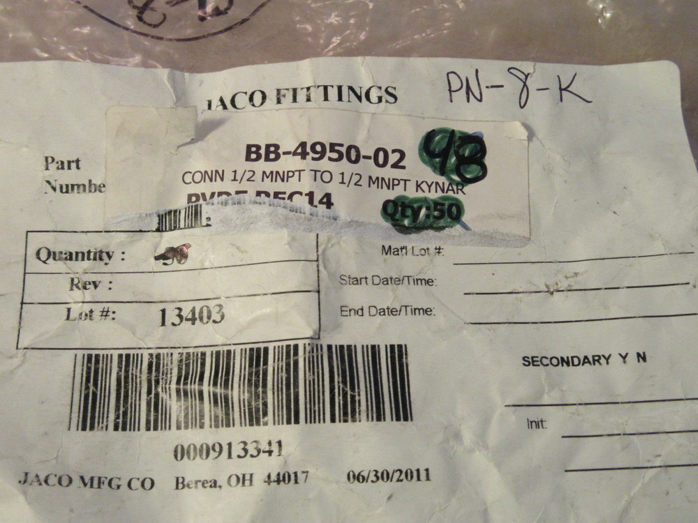 Jaco PN-8-K 1/2″ Plastic Fitting PN8K (Pack of 42)