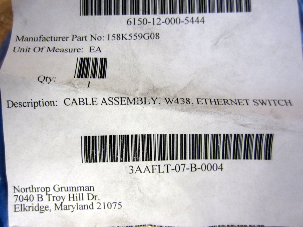 Northrup Grumman 158K559G08 Turck Cable Assy, W438, Ethernet Switch