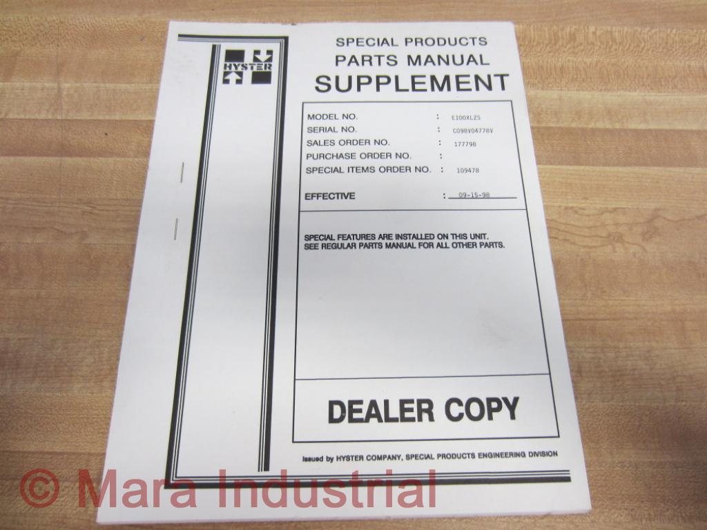 Hyster E100XL2S Special Products Parts Manual Dealer Copy Hy-E100XL2S (Pack of 3