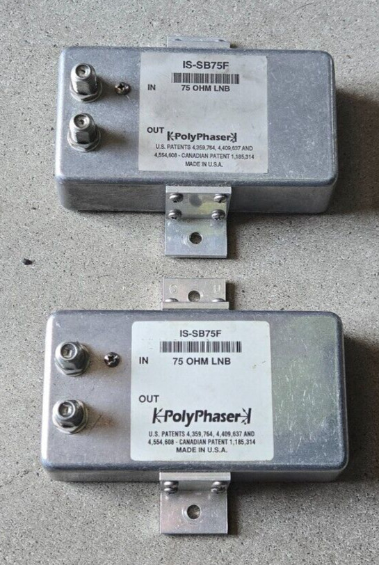 Used Pair of Polyphasers IS-SB75F 400-1400 MHz 75 Ohm Type G Female