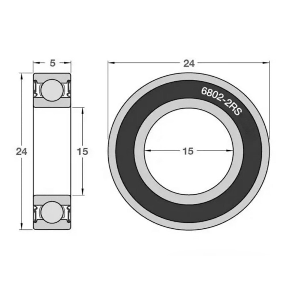6802-2RS Sealed Ball Bearings (15x24x5mm) – 4 pack – Chrome Steel – ABEC-3