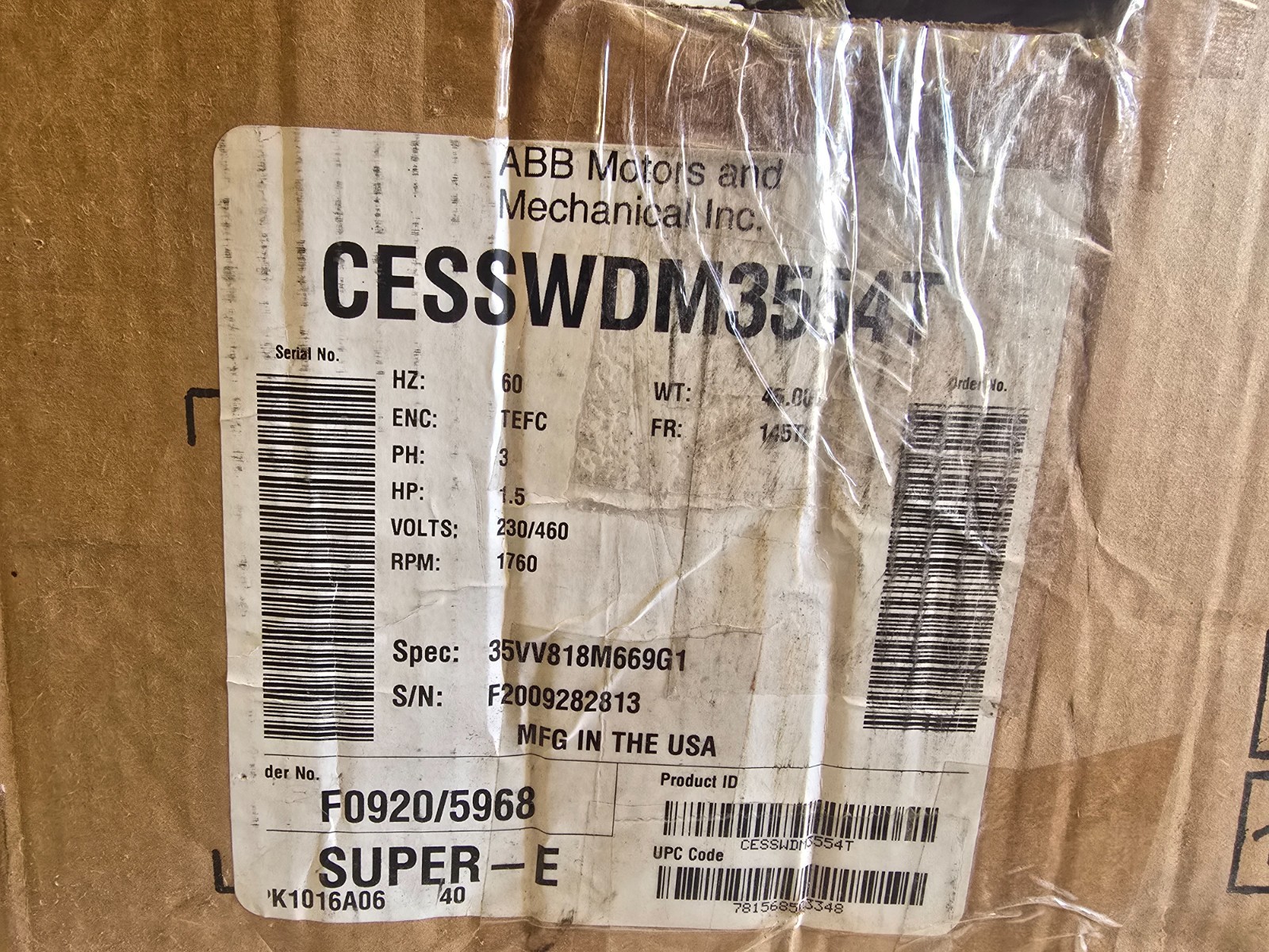 NEW IN BOX! BALDOR RELIANCE 1.5HP WASHDOWN MOTOR CESSWDM3554T
