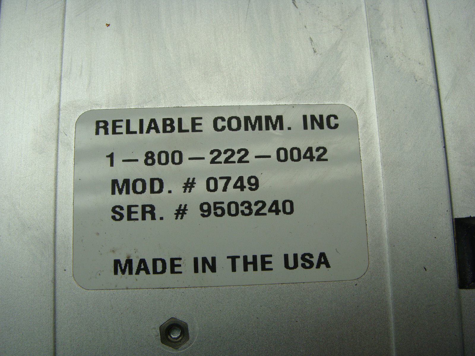 RELIABLE COMM. INC MOD# 0749 RS232 ↔ CL CURRENT LOOP INTERFACE CONVERTER