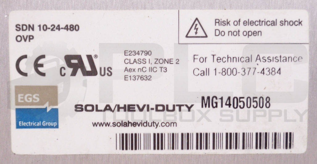 SOLA POWER SUPPLY SDN 10-24-480 400-500VAC 24VDC