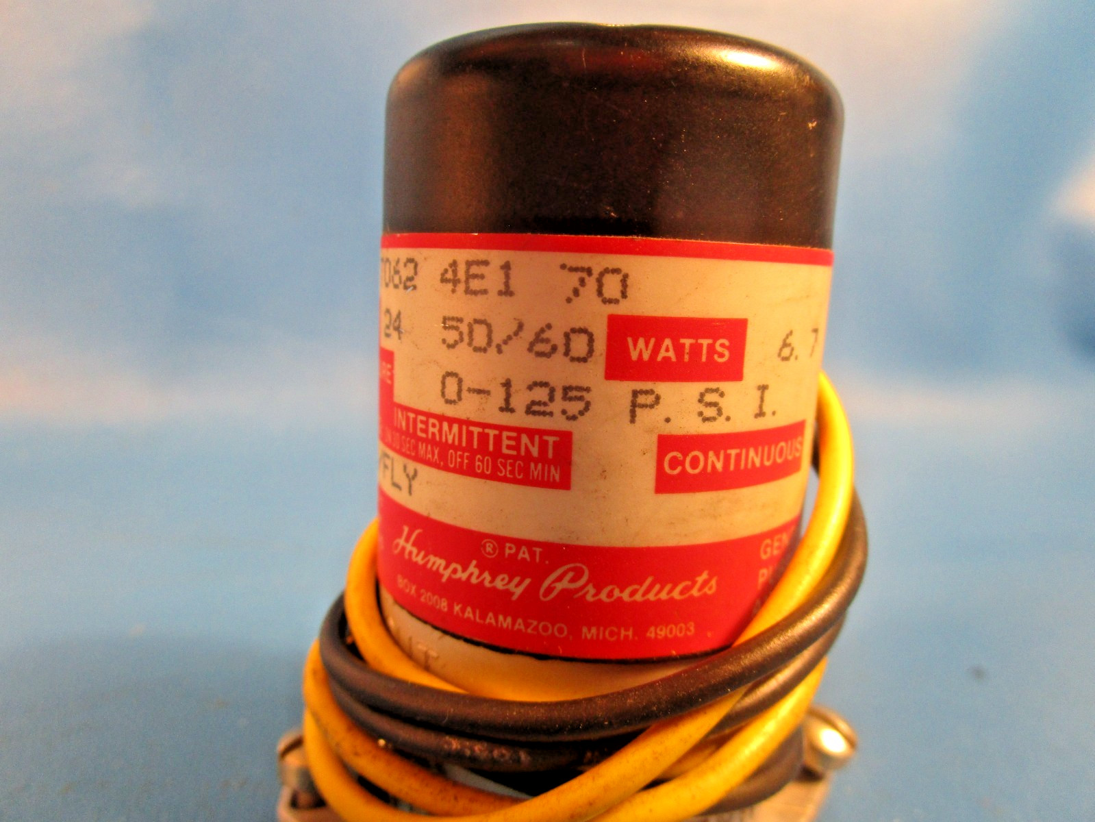 Humphrey T062E1 3 10 36, 120-50/60 SOLENOID VALVE, C0188, INTERMITTENT, 8.2W