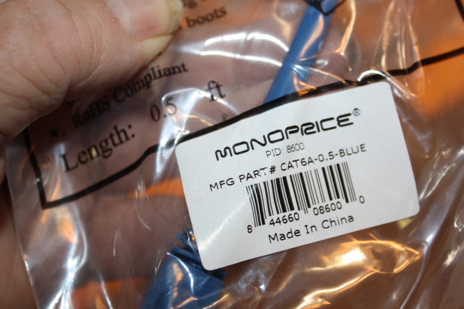(5) MONOPRICE * 8600 Patch Cord, Cat 6A, Blue, 0.5 ft.