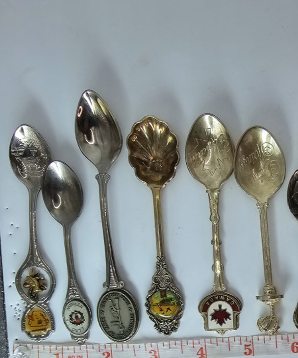 Lot of 18 Souvenir Mini Spoons-States, Places, Countries-Silver Plated, Brass