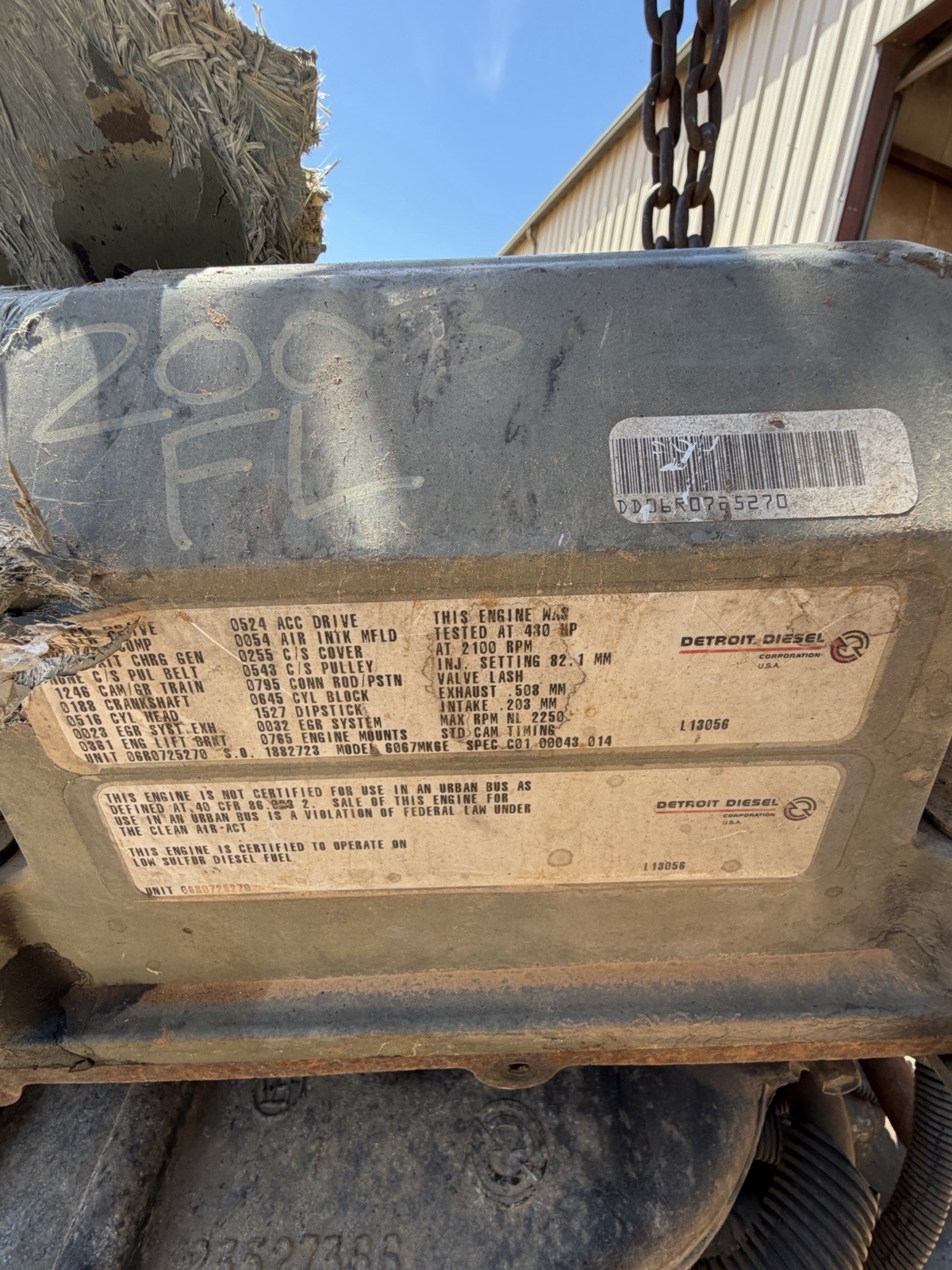 2003 Detroit Diesel 12.7 Series 60 Diesel Engine Core Parts Engine