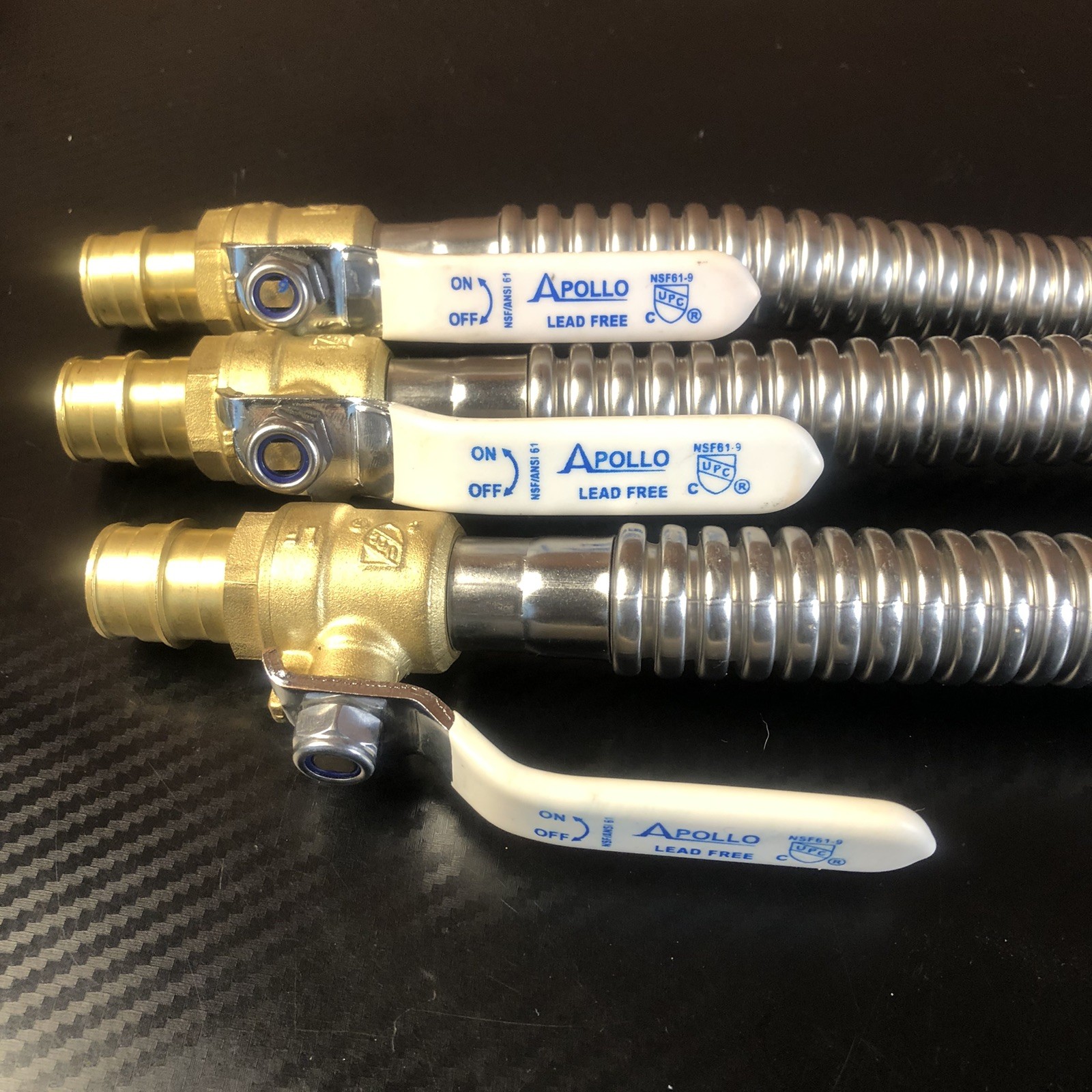 (3) Apollo PEX-A 3/4″ x 18″ Corrugated SS Water Heater Connector w/ Ball Valve