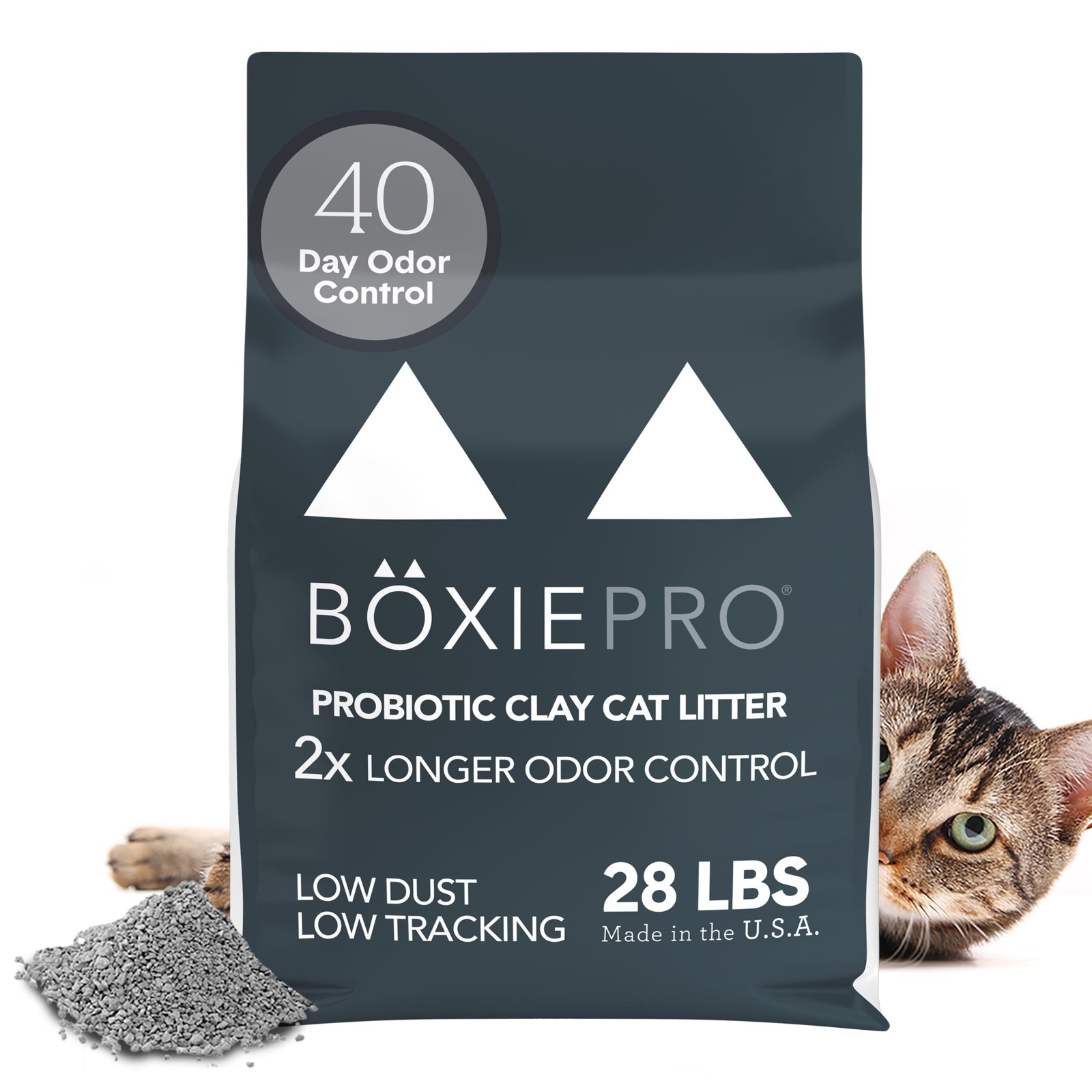 Boxie Probiotic Cat Litter, 30 Day Odor Control, Clumping Clay Kitty, 28lb,2PACK