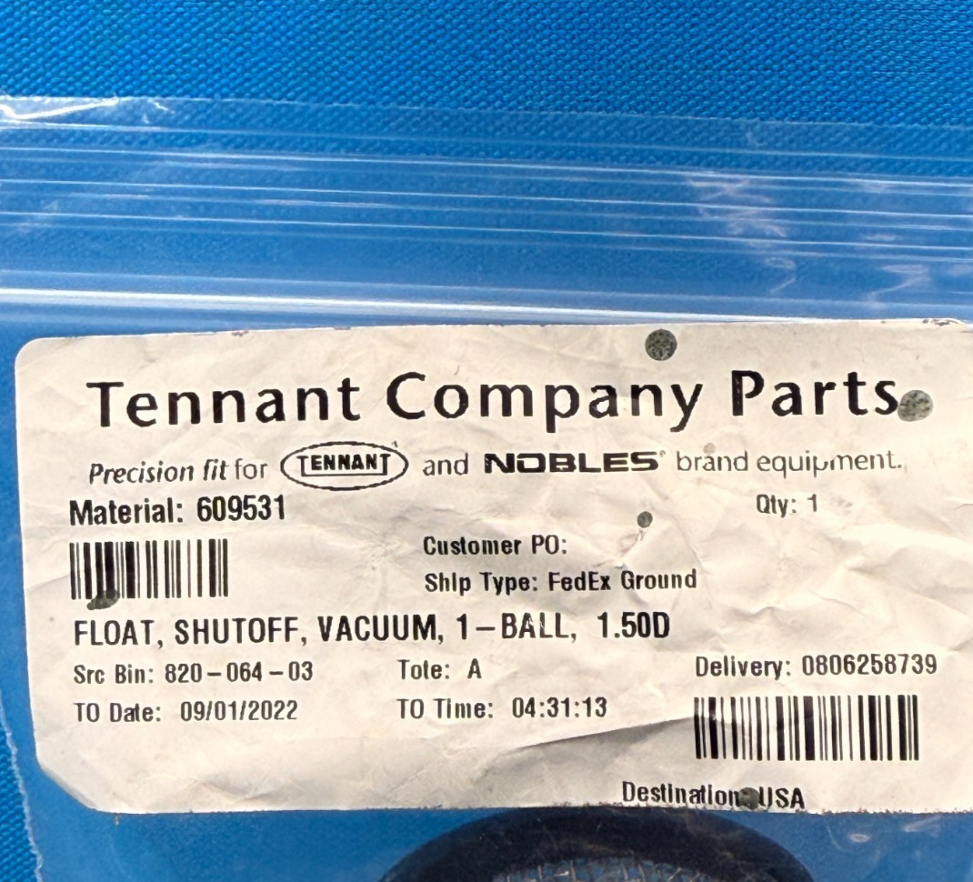 Tennant 609531 Vacuum Shutoff Float 1 Ball 1.50D Nobles OEM