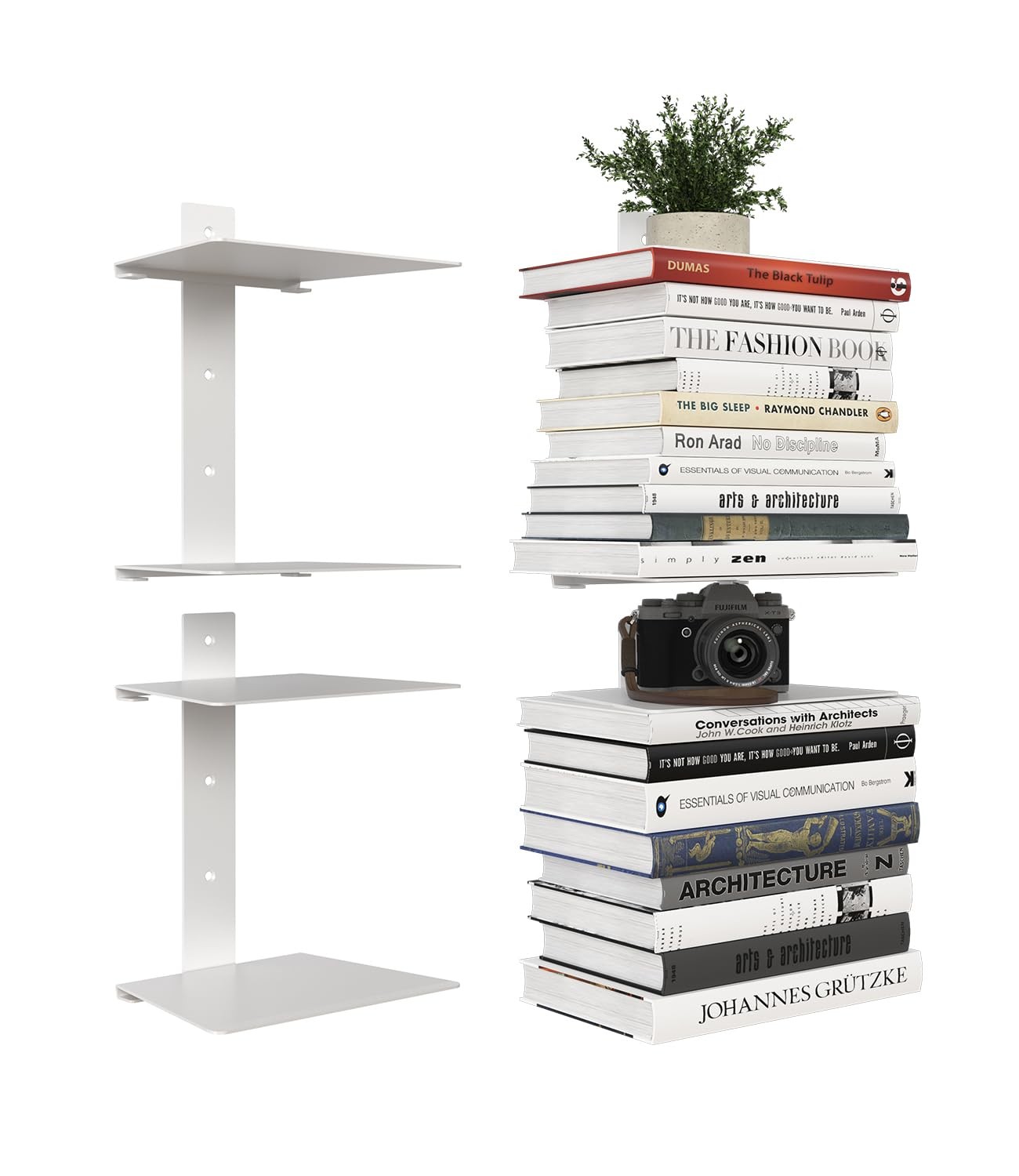 Wawocs Invisible Bookshelf for Wall, 4 Tier Floating 4 TIER(2 PACK), White
