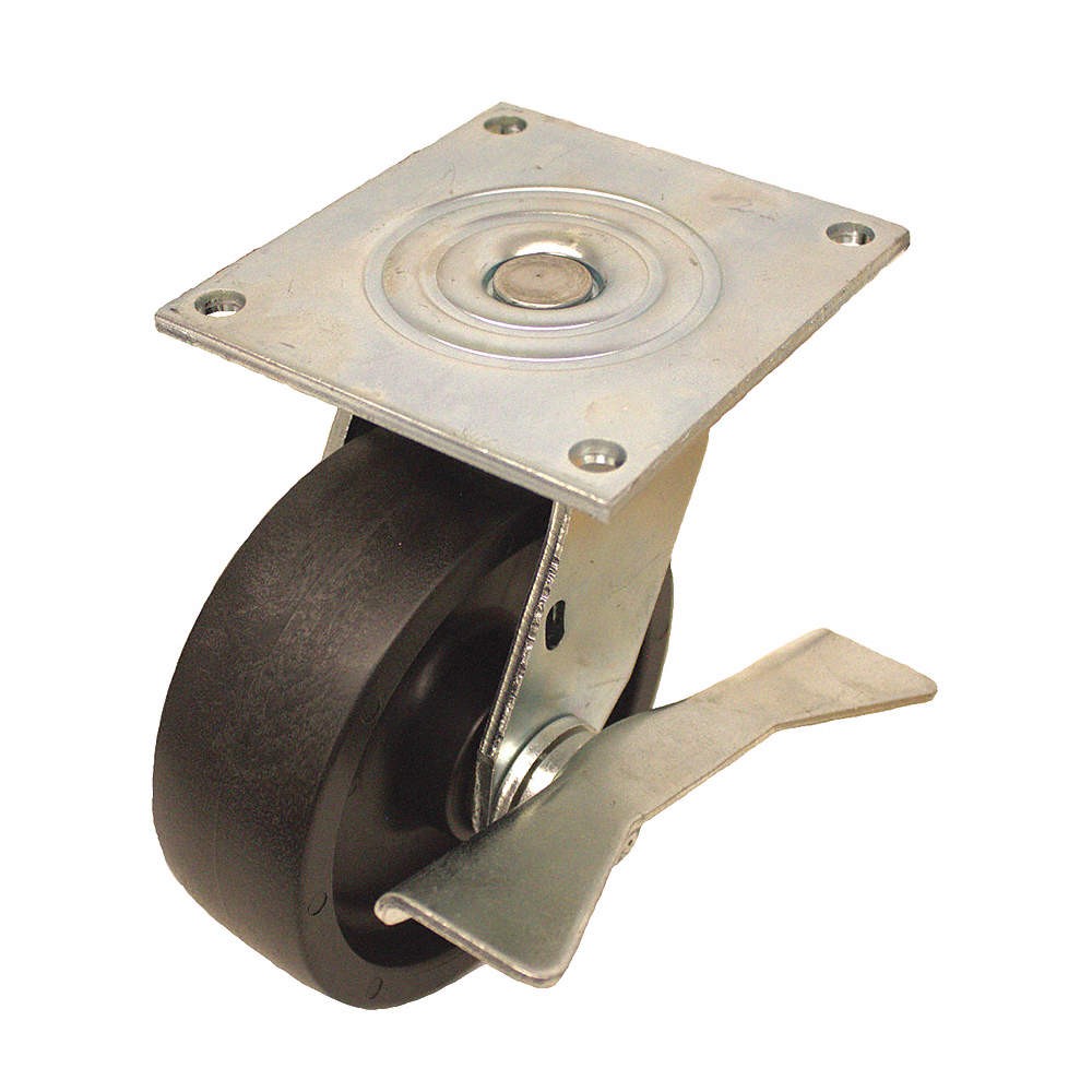 GRAINGER APPROVED P21S-PB050R-15-CB PlateCaster,Swivel,Polypropylene,6 1/2″H 490